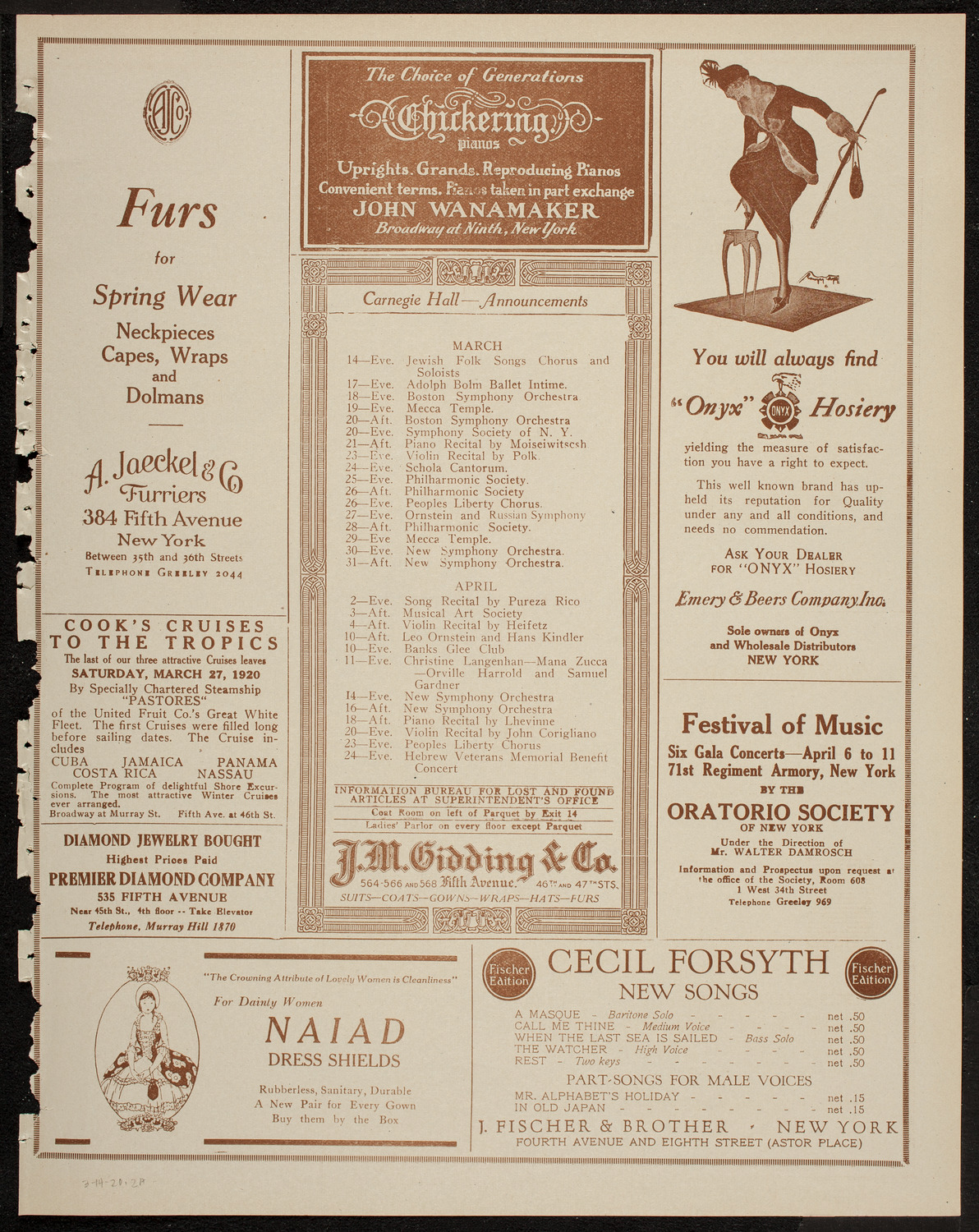 New York Philharmonic, March 14, 1920, program page 3