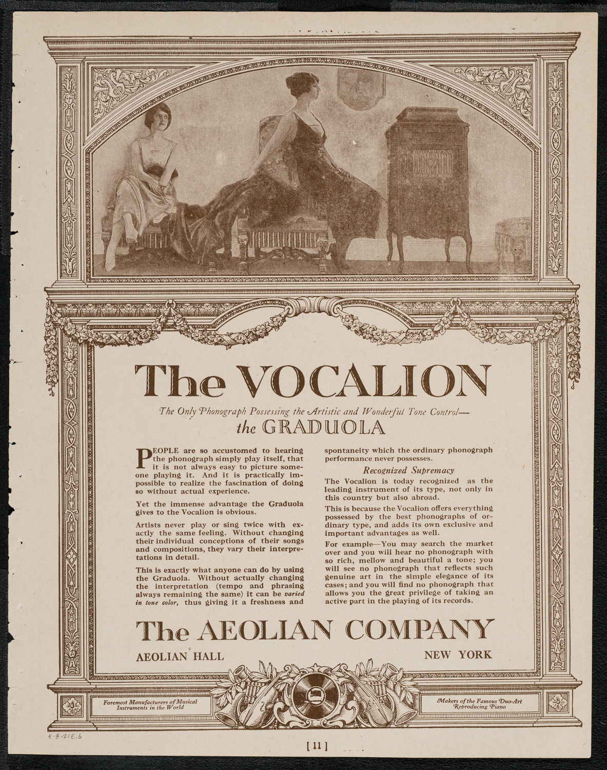 National Symphony Orchestra, May 3, 1921, program page 11