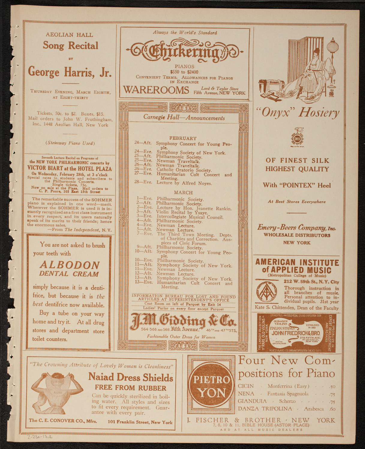 New York Philharmonic, February 23, 1917, program page 3