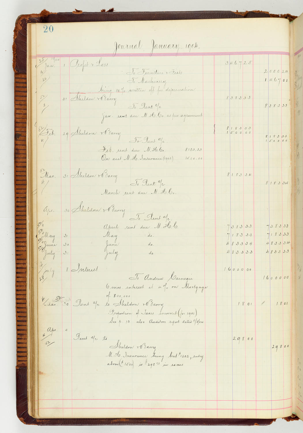 Music Hall Accounting Ledger Journal, volume 7, page 20