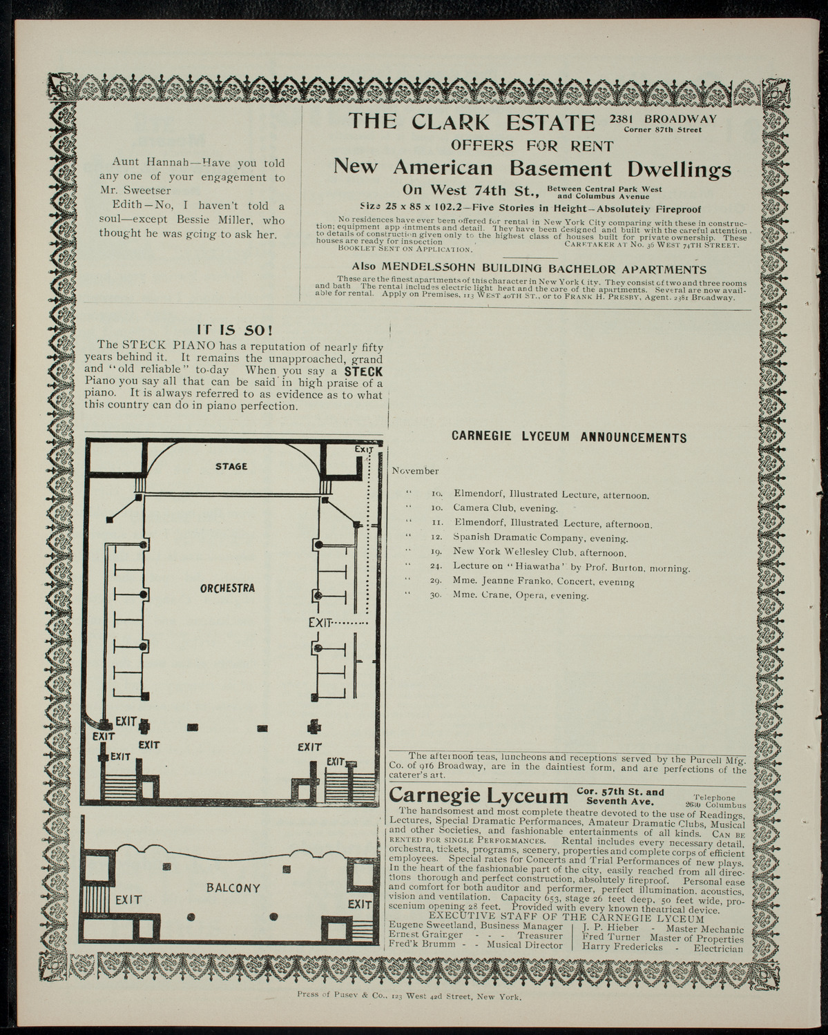 Funcion Lirico-Dramatico y de Esgrima, November 5, 1904, program page 4