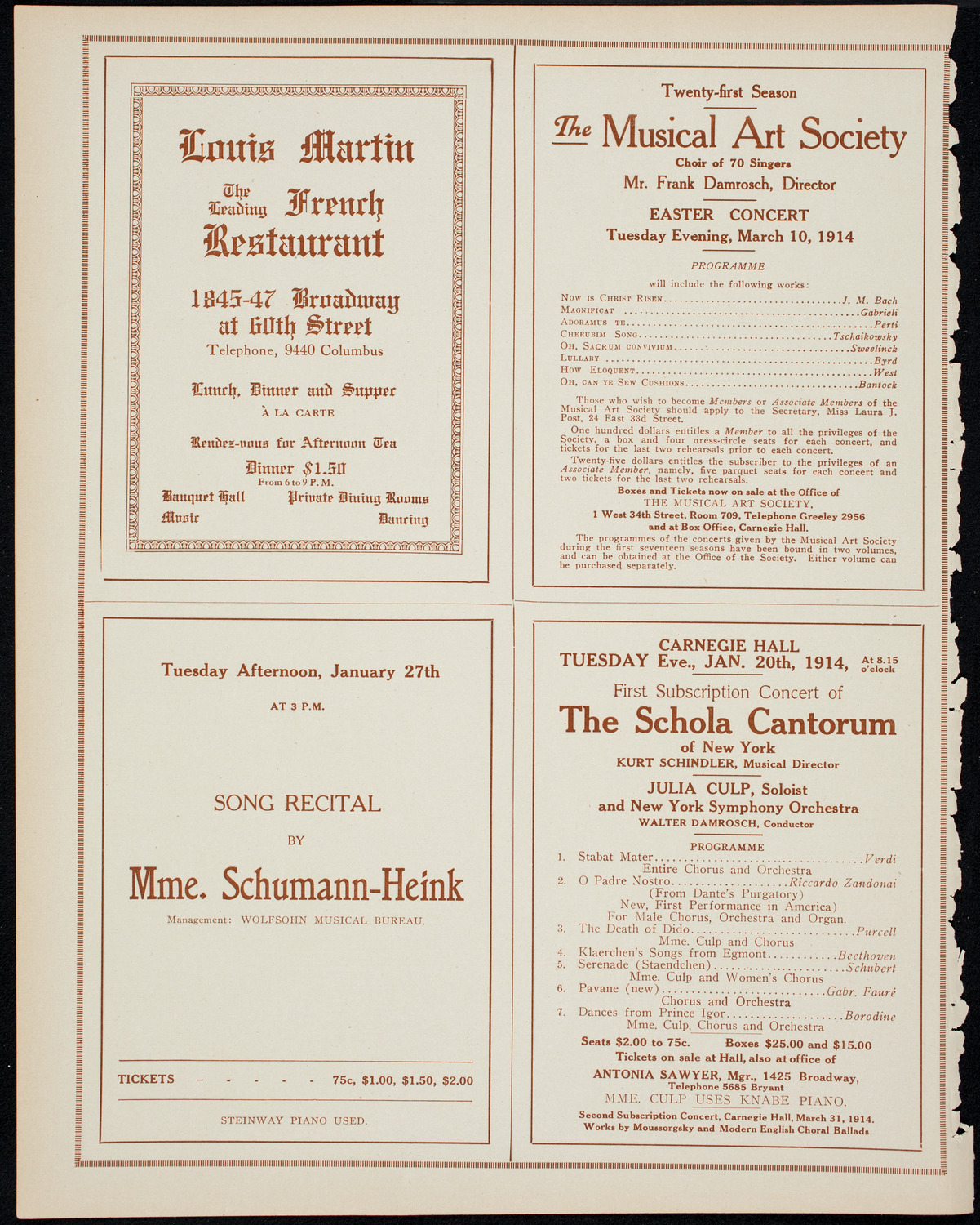 Julia Culp, Contralto, January 5, 1914, program page 8