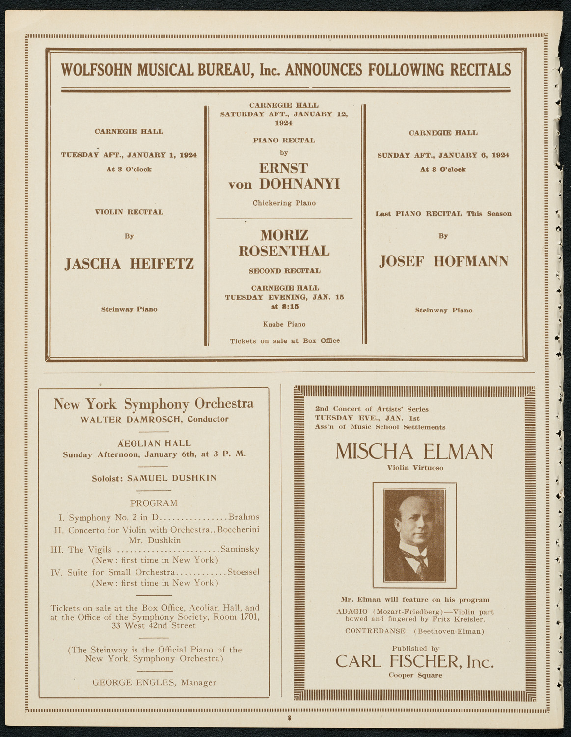 New York Philharmonic, December 30, 1923, program page 8