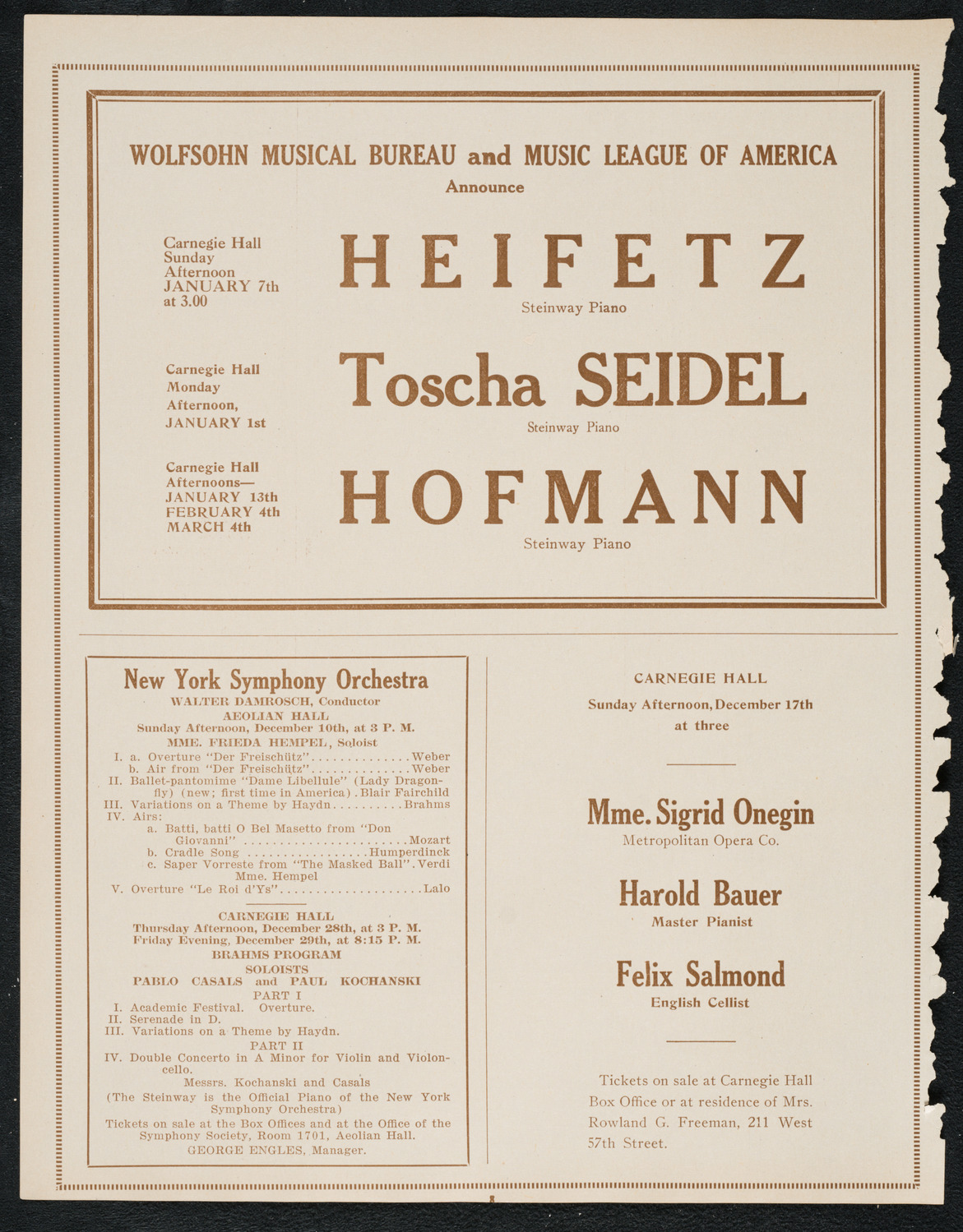 Sigrid Onégin, Contralto, December 6, 1922, program page 8