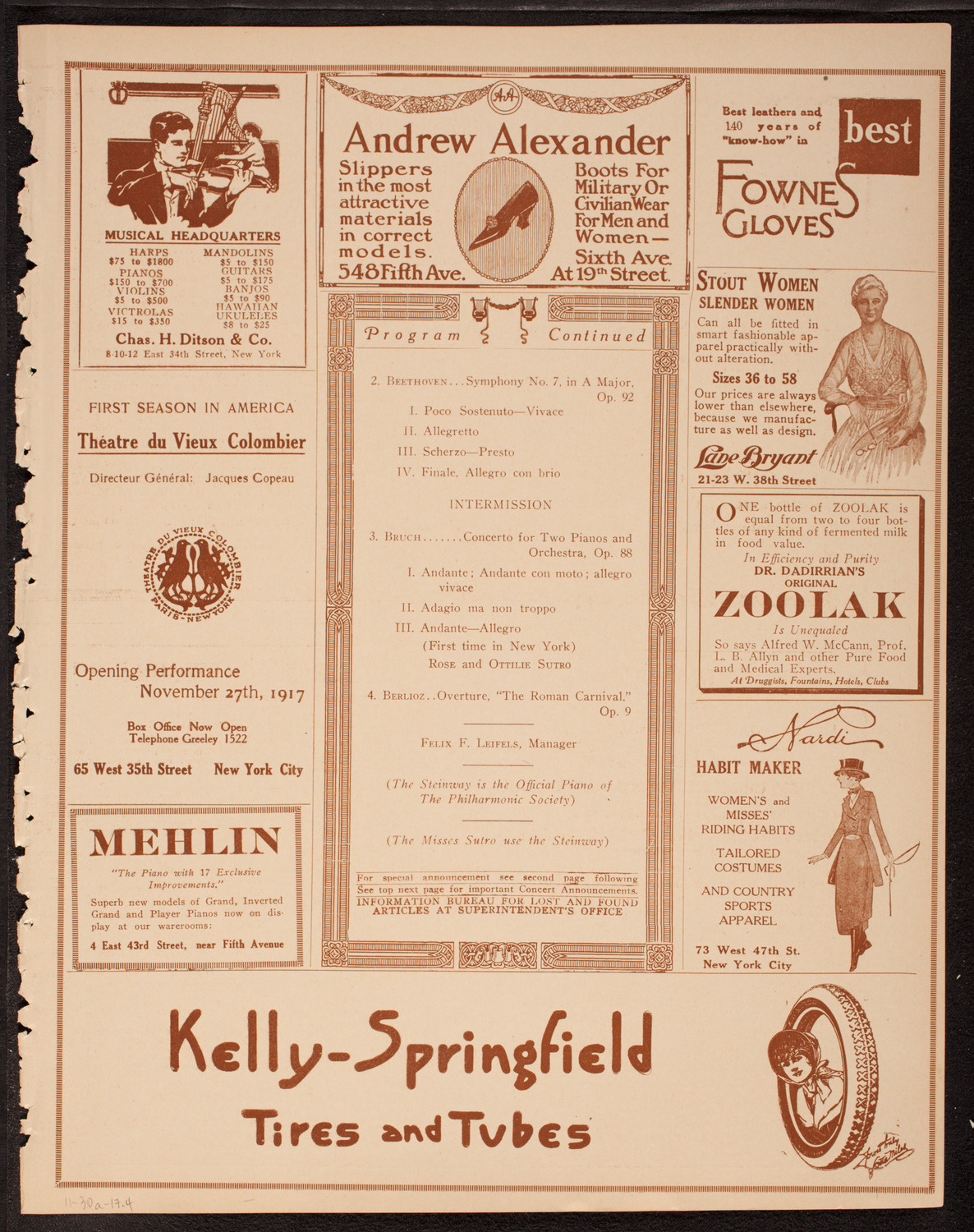 New York Philharmonic, November 30, 1917, program page 7