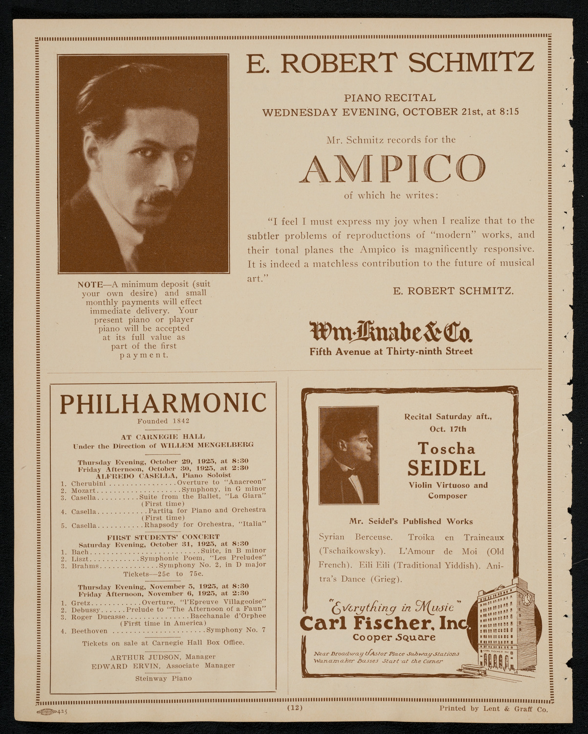 New York Philharmonic, October 15, 1925, program page 12