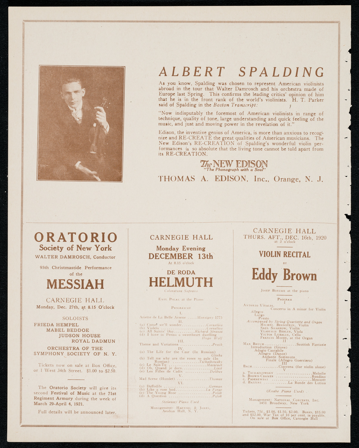 Percy Grainger, Piano, December 7, 1920, program page 2