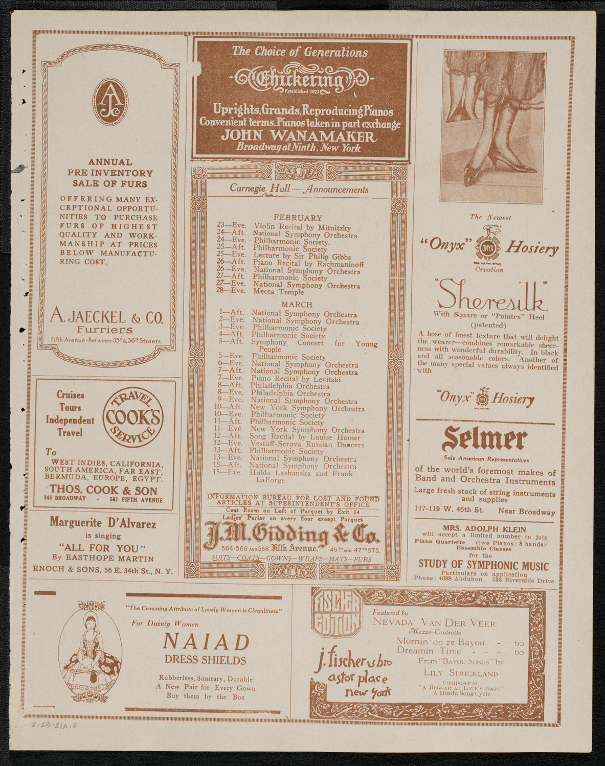 National Symphony Orchestra, February 23, 1921, program page 3