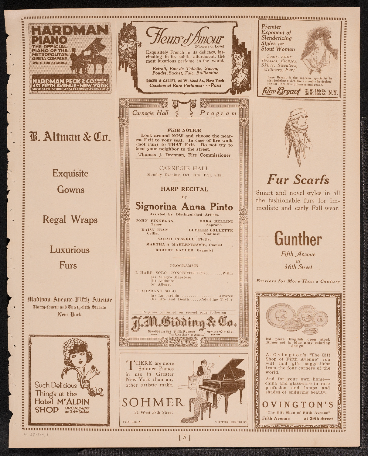 Anna Pinto, Assisted by Distinguished Artists, October 24, 1921, program page 5