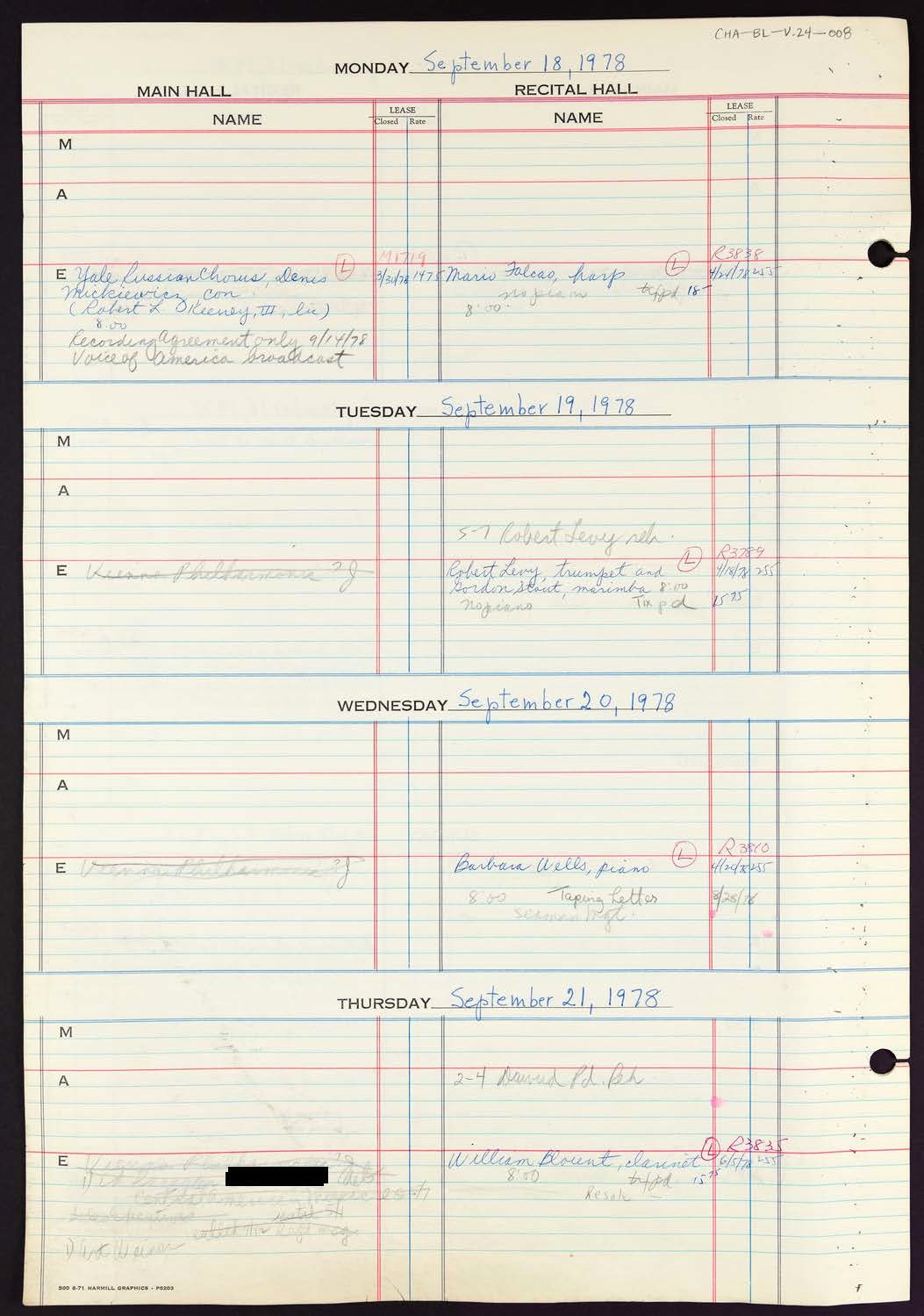 Carnegie Hall Booking Ledger, volume 24, page 8