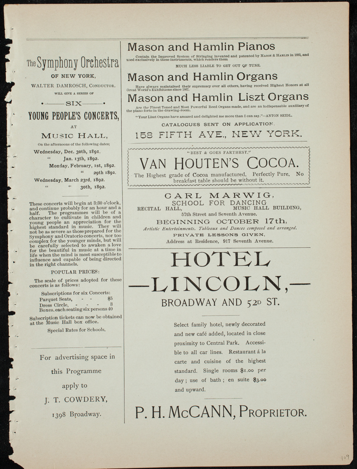 New York Symphony String Quartet, December 20, 1891, program page 5