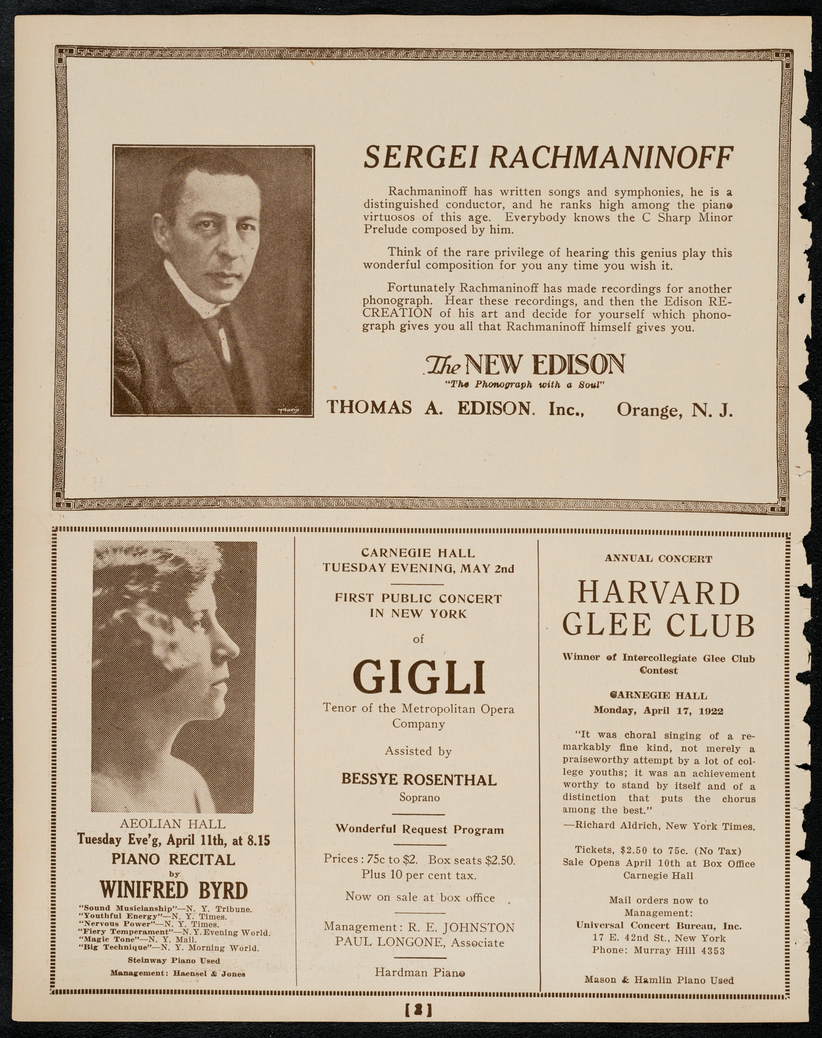 New York Philharmonic, April 8, 1922, program page 2