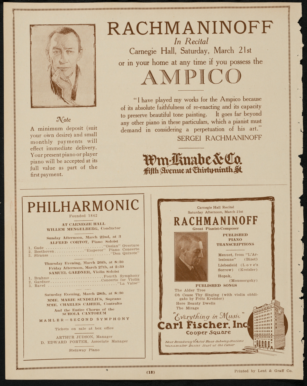Sergei Rachmaninoff, Piano, March 21, 1925, program page 12