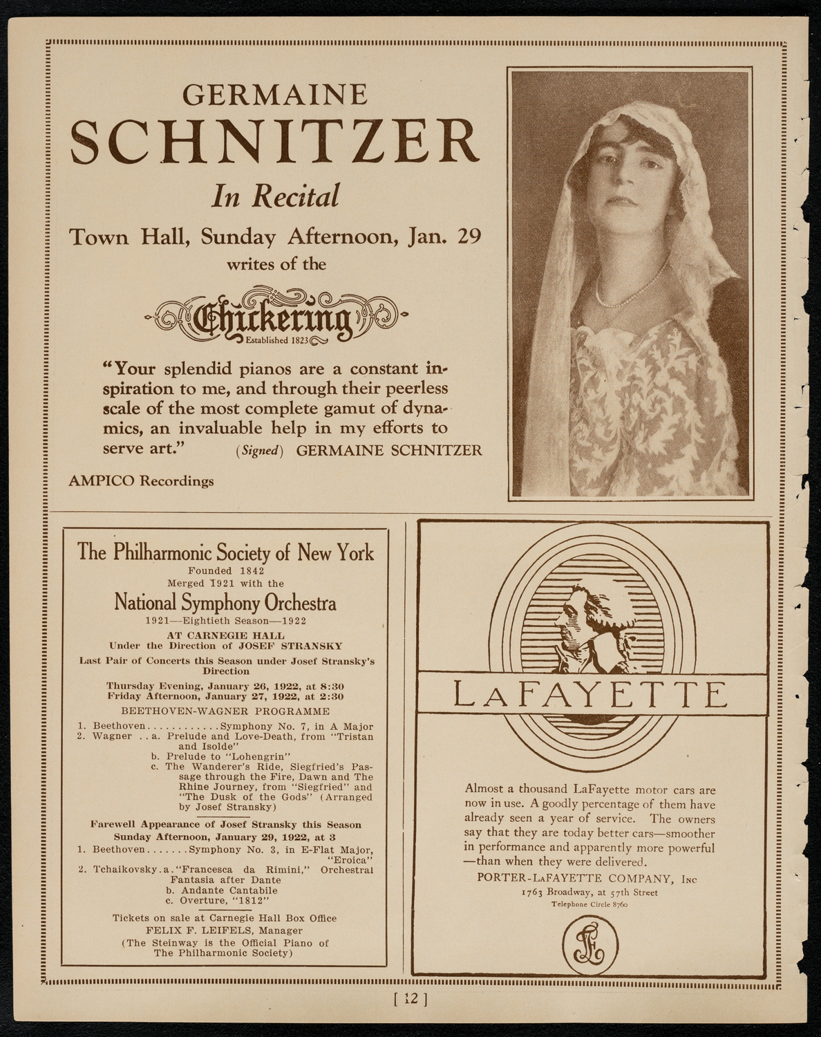 Magdeleine du Carp with the New York Philharmonic, January 25, 1922, program page 12