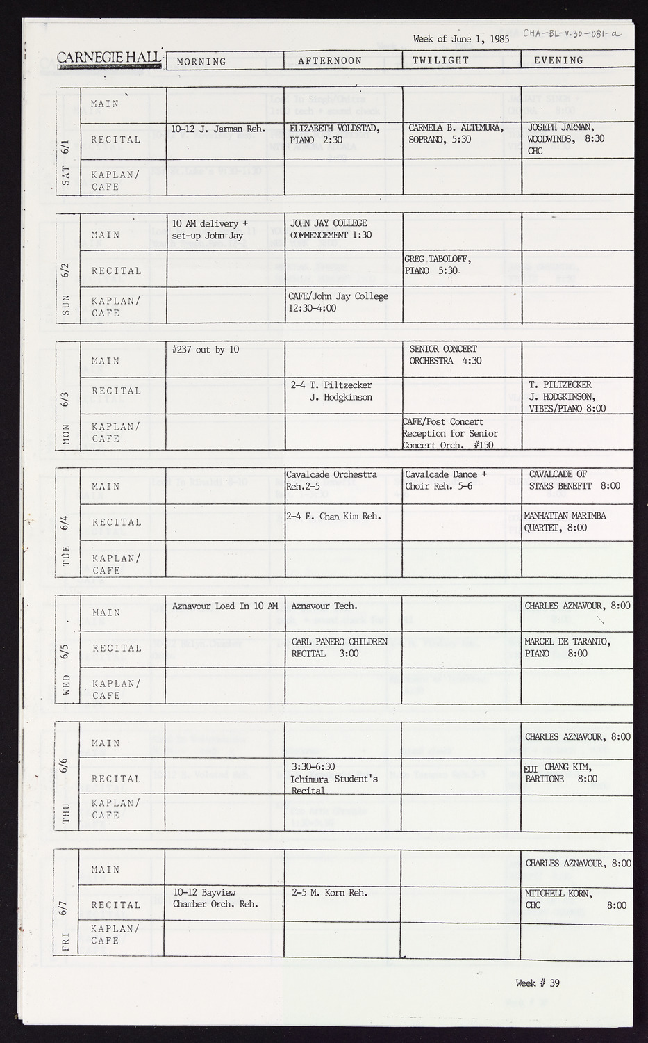 Carnegie Hall Booking Ledger, volume 30, page 81a