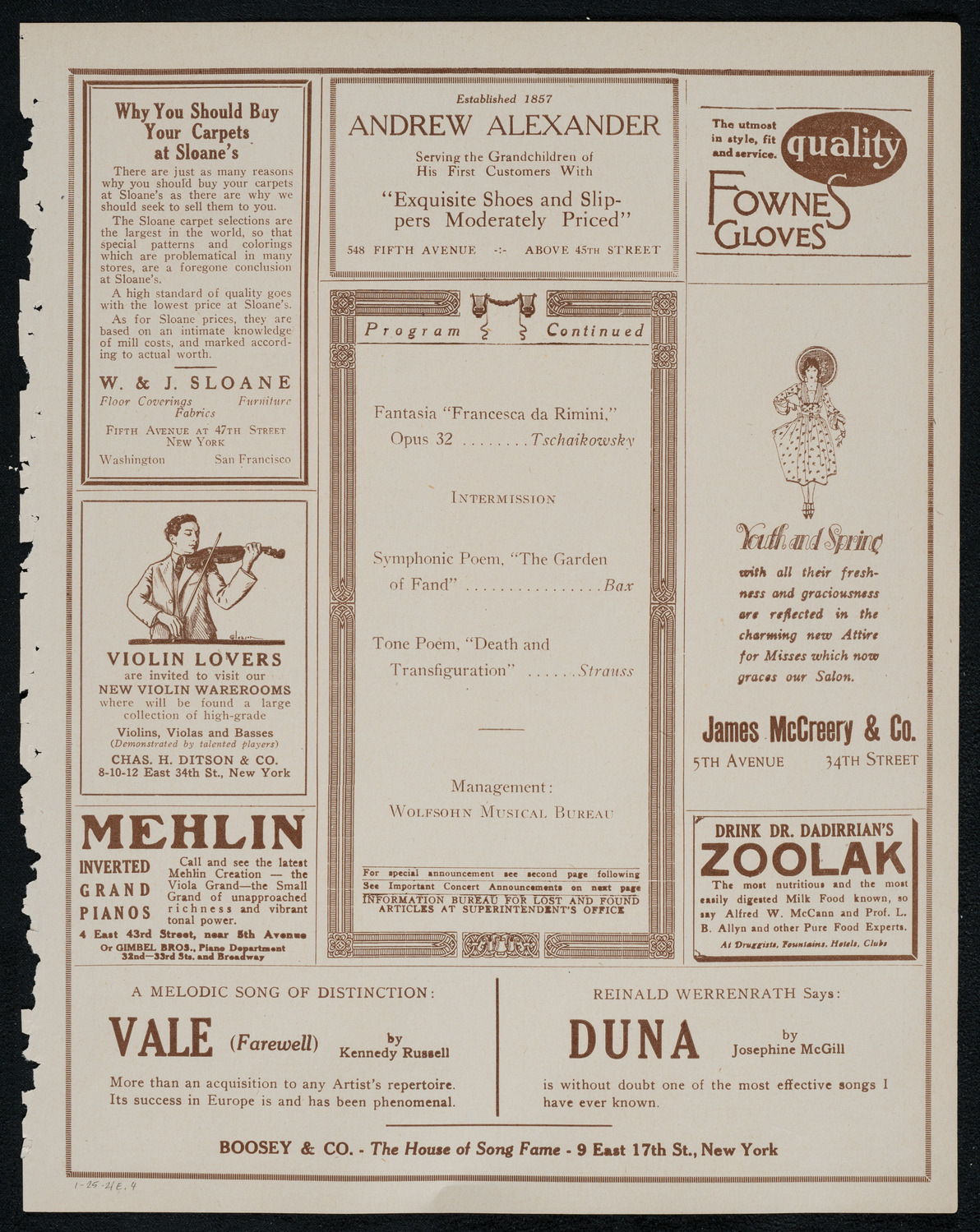 Chicago Symphony Orchestra, January 25, 1921, program page 7