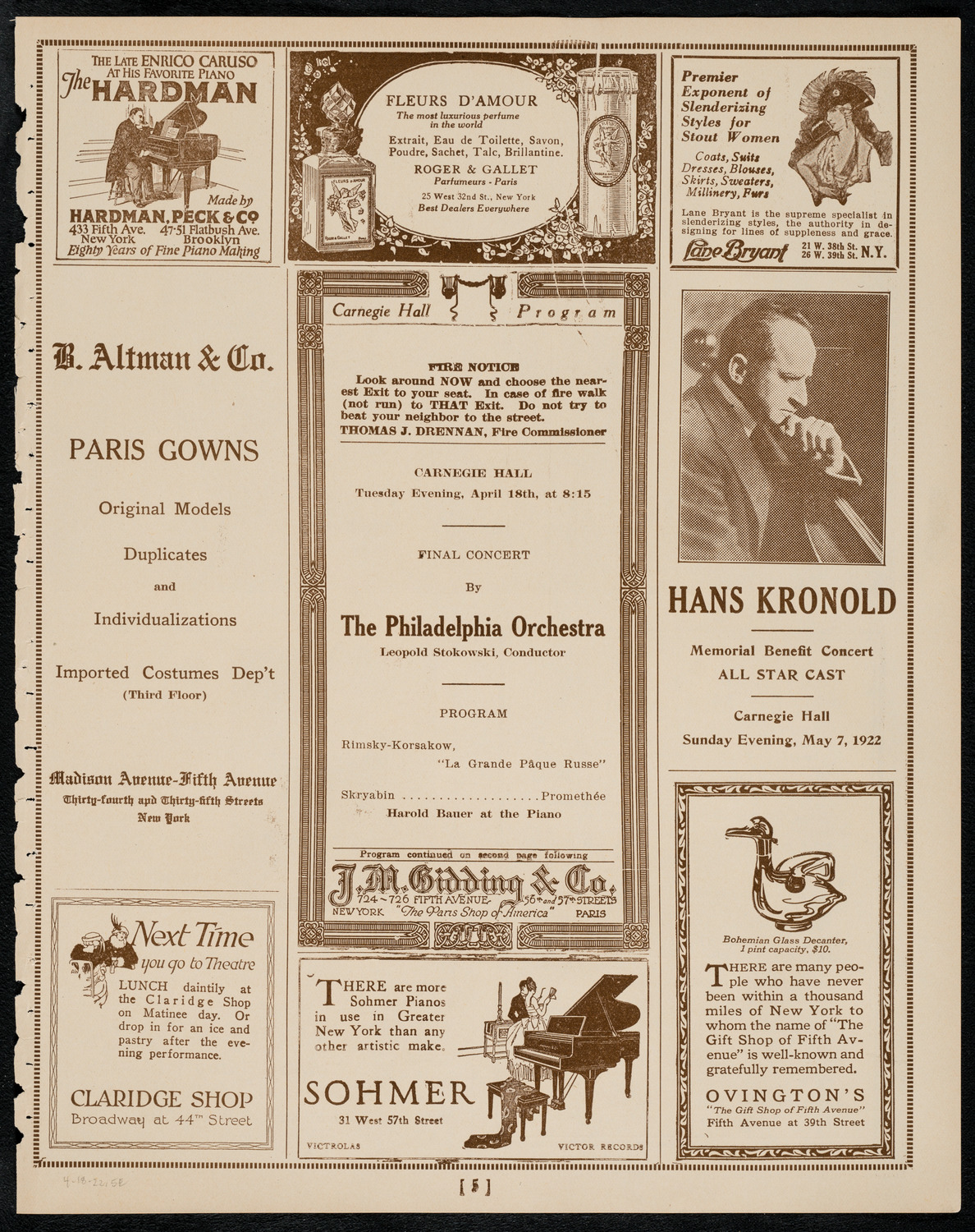 Philadelphia Orchestra, April 18, 1922, program page 5