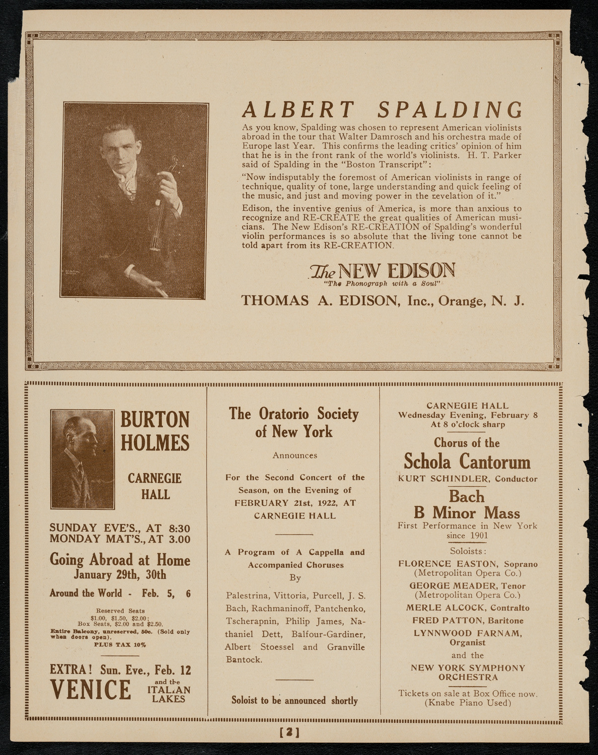 New York Symphony Orchestra, January 27, 1922, program page 2