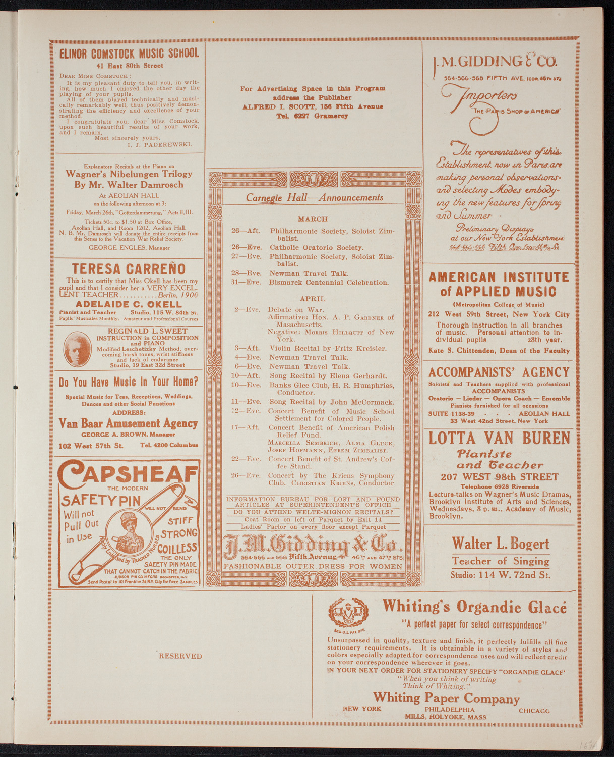 New York Philharmonic, March 25, 1915, program page 3