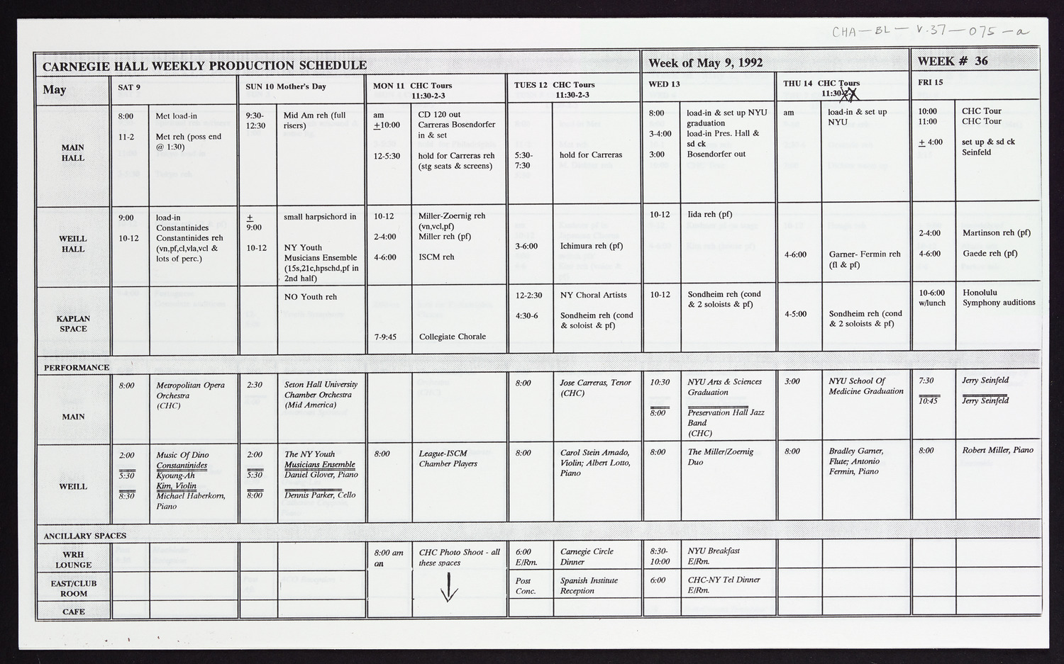 Carnegie Hall Booking Ledger, volume 37, page 75a