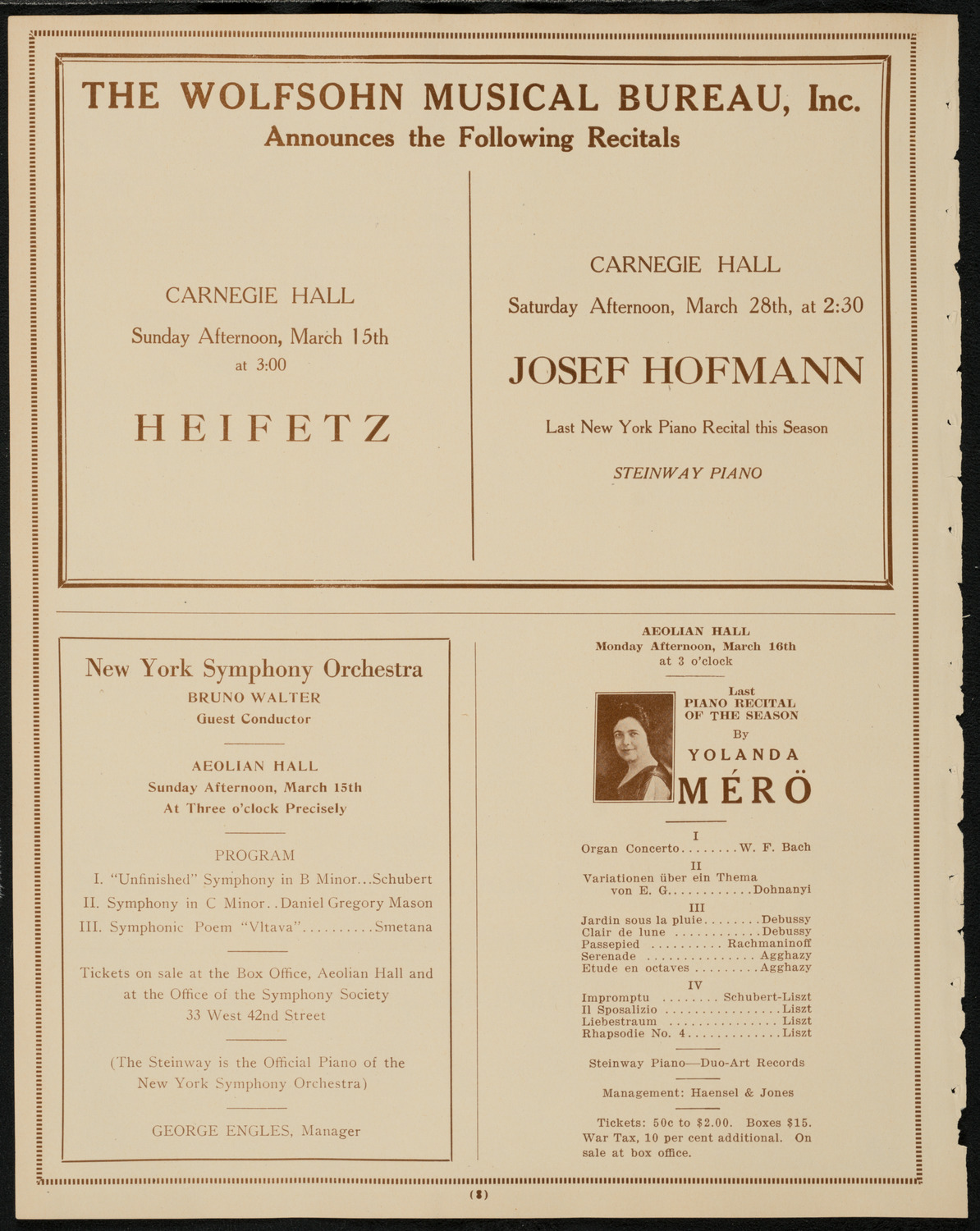 Mischa Levitzki, Piano, March 14, 1925, program page 8