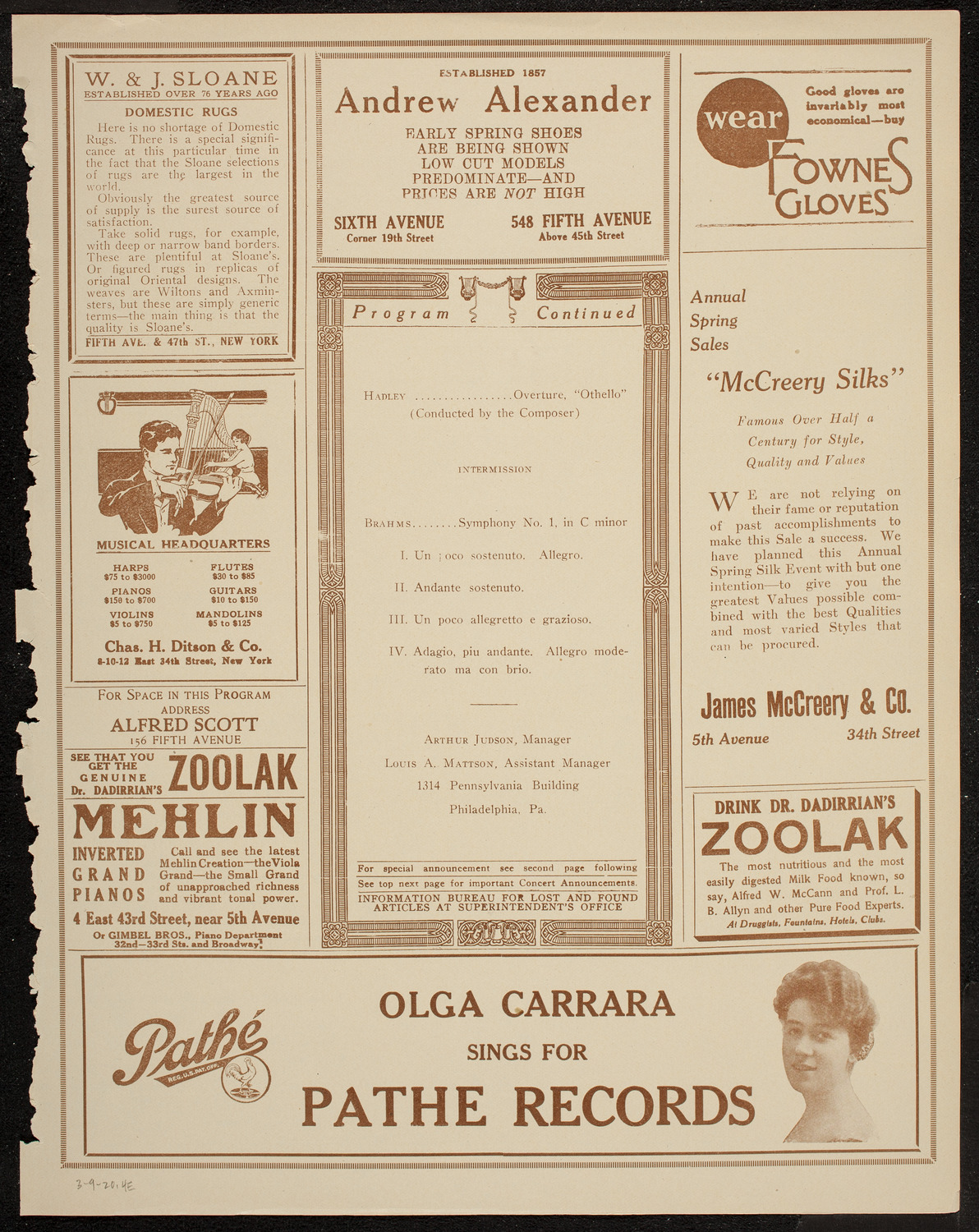 Philadelphia Orchestra, March 9, 1920, program page 7
