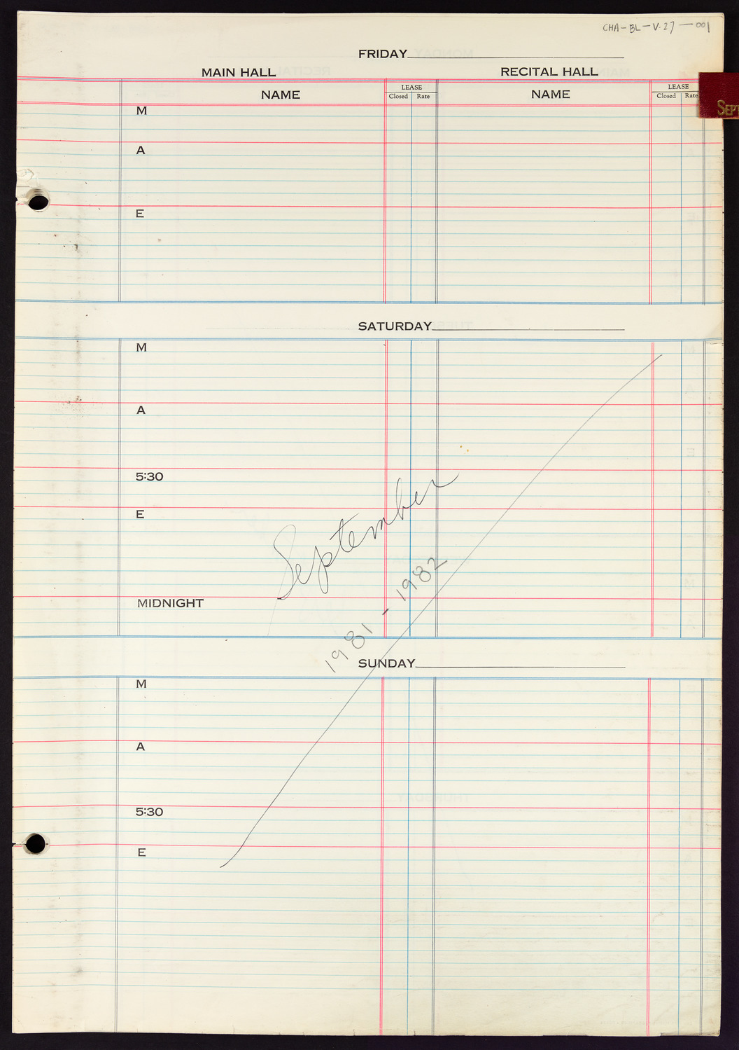 Carnegie Hall Booking Ledger, volume 27, page 1