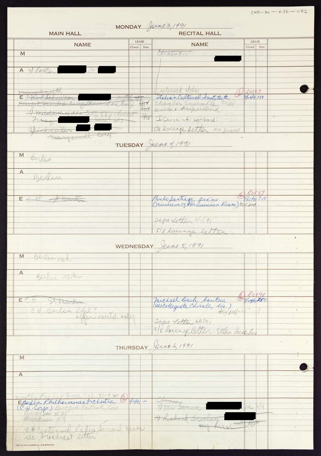 Carnegie Hall Booking Ledger, volume 36, page 82