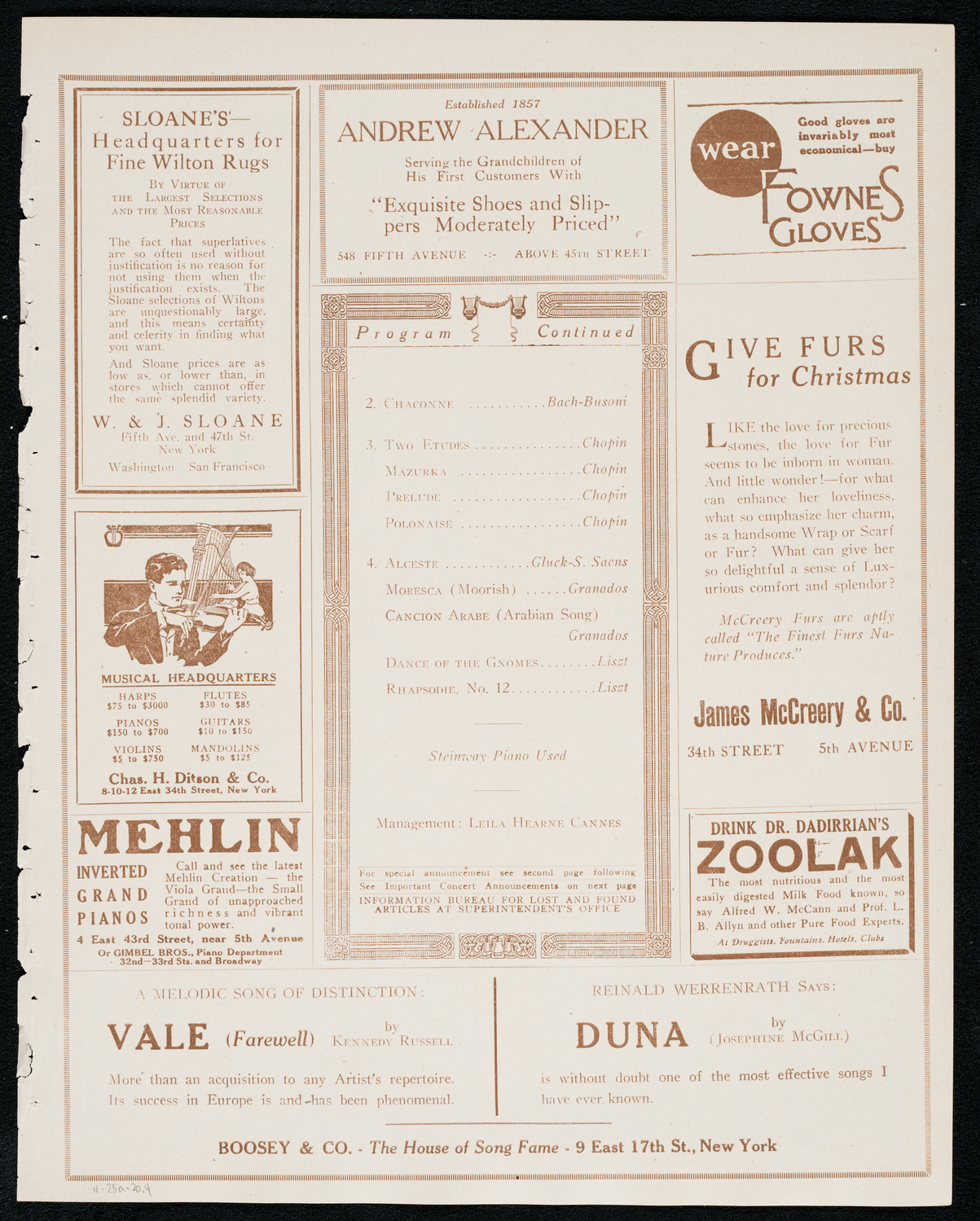 Flora Mora, Piano, November 25, 1920, program page 7