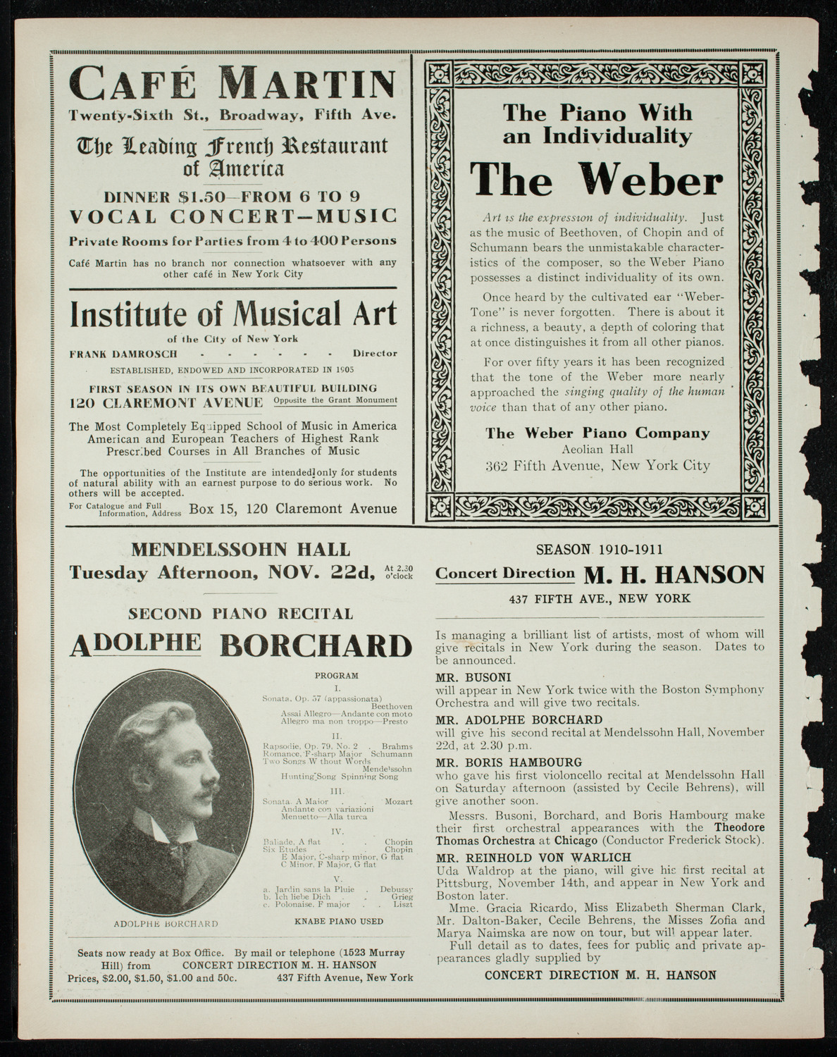 New York Philharmonic, November 15, 1910, program page 6