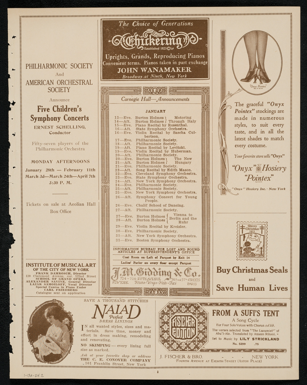 New York Philharmonic, January 13, 1924, program page 3