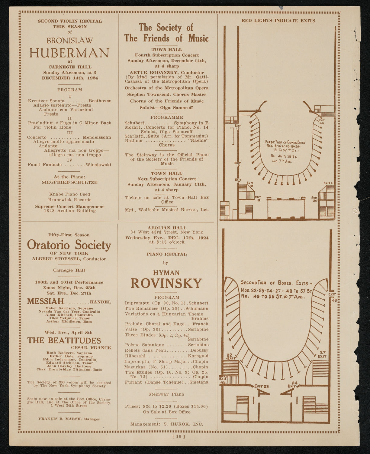 Wanda Landowska, Paul Kochanski, Rene Pollain, and Evsei Beloussoff, December 12, 1924, program page 10
