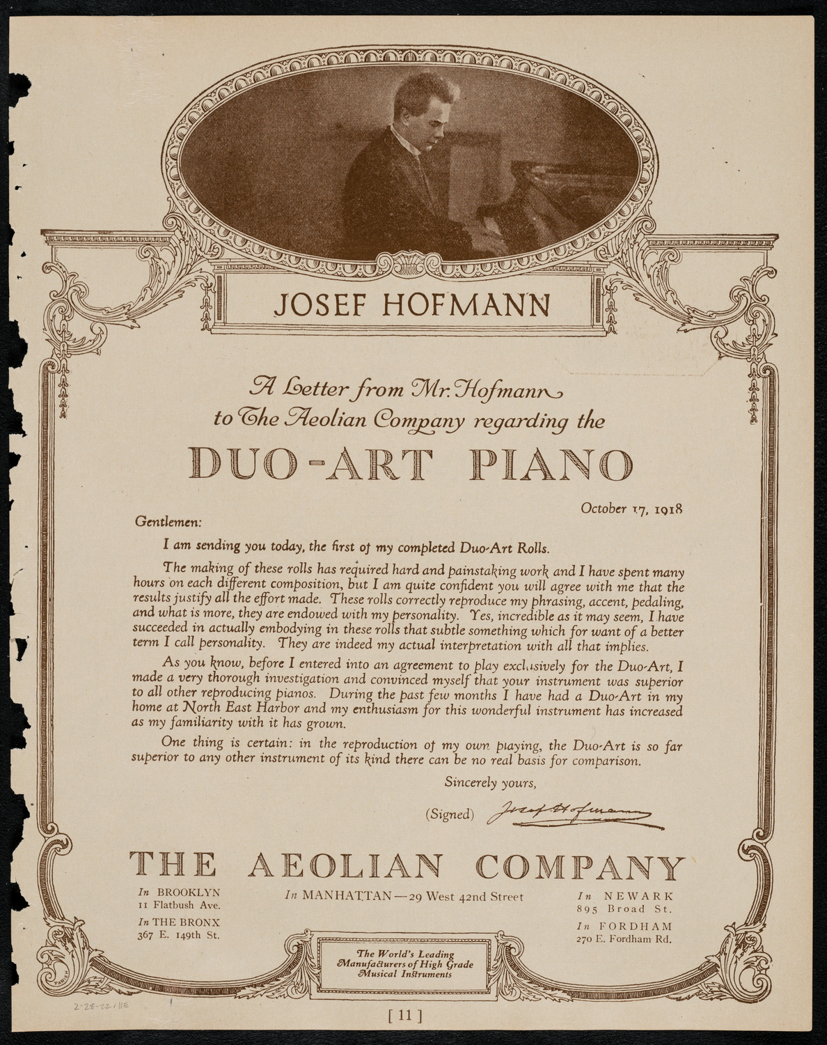 Philadelphia Orchestra, February 28, 1922, program page 11