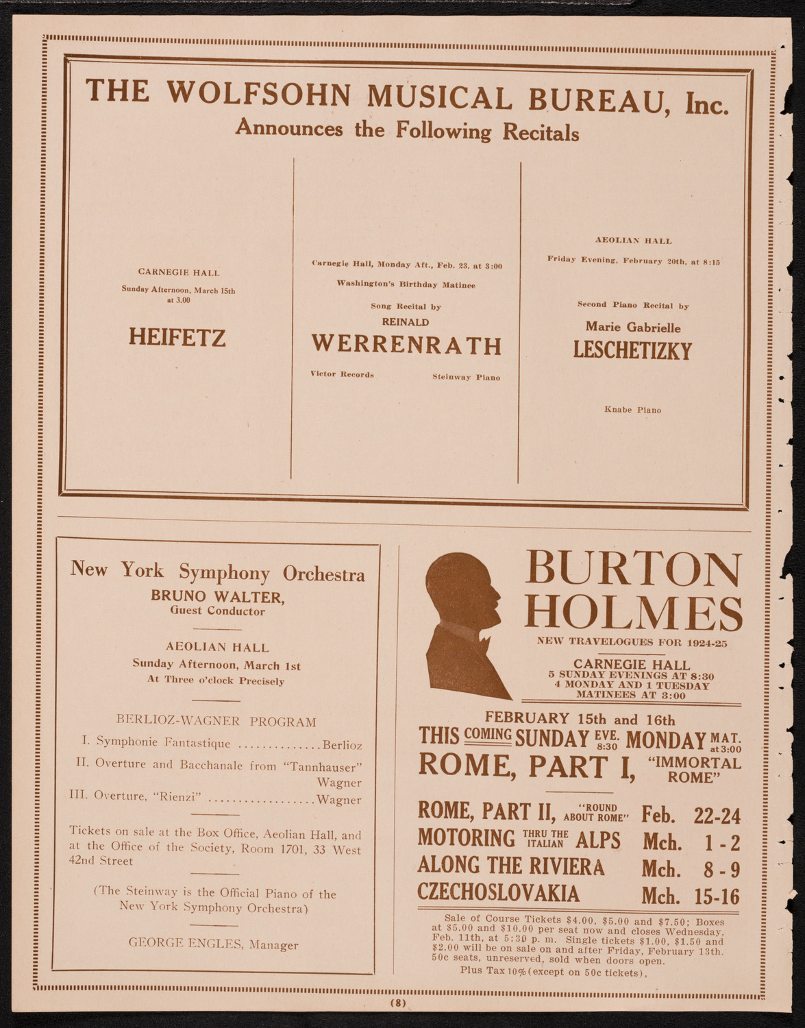 New York Philharmonic, February 14, 1925, program page 8