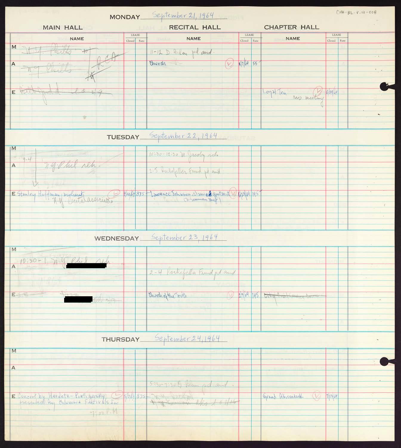 Carnegie Hall Booking Ledger, volume 10, page 8