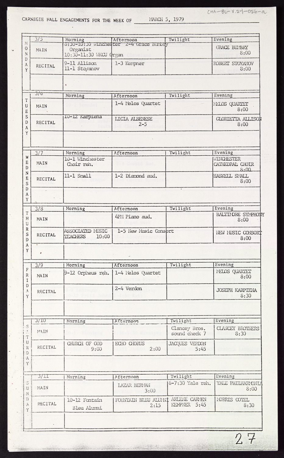 Carnegie Hall Booking Ledger, volume 24, page 56a