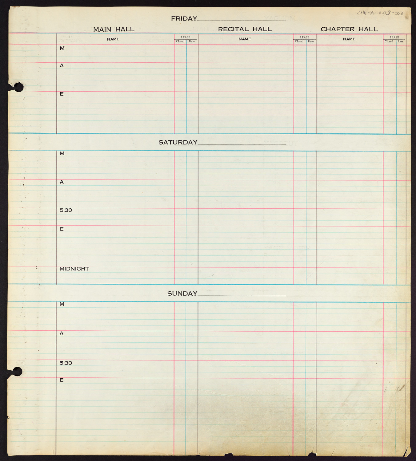 Carnegie Hall Booking Ledger, volume 3, page 3