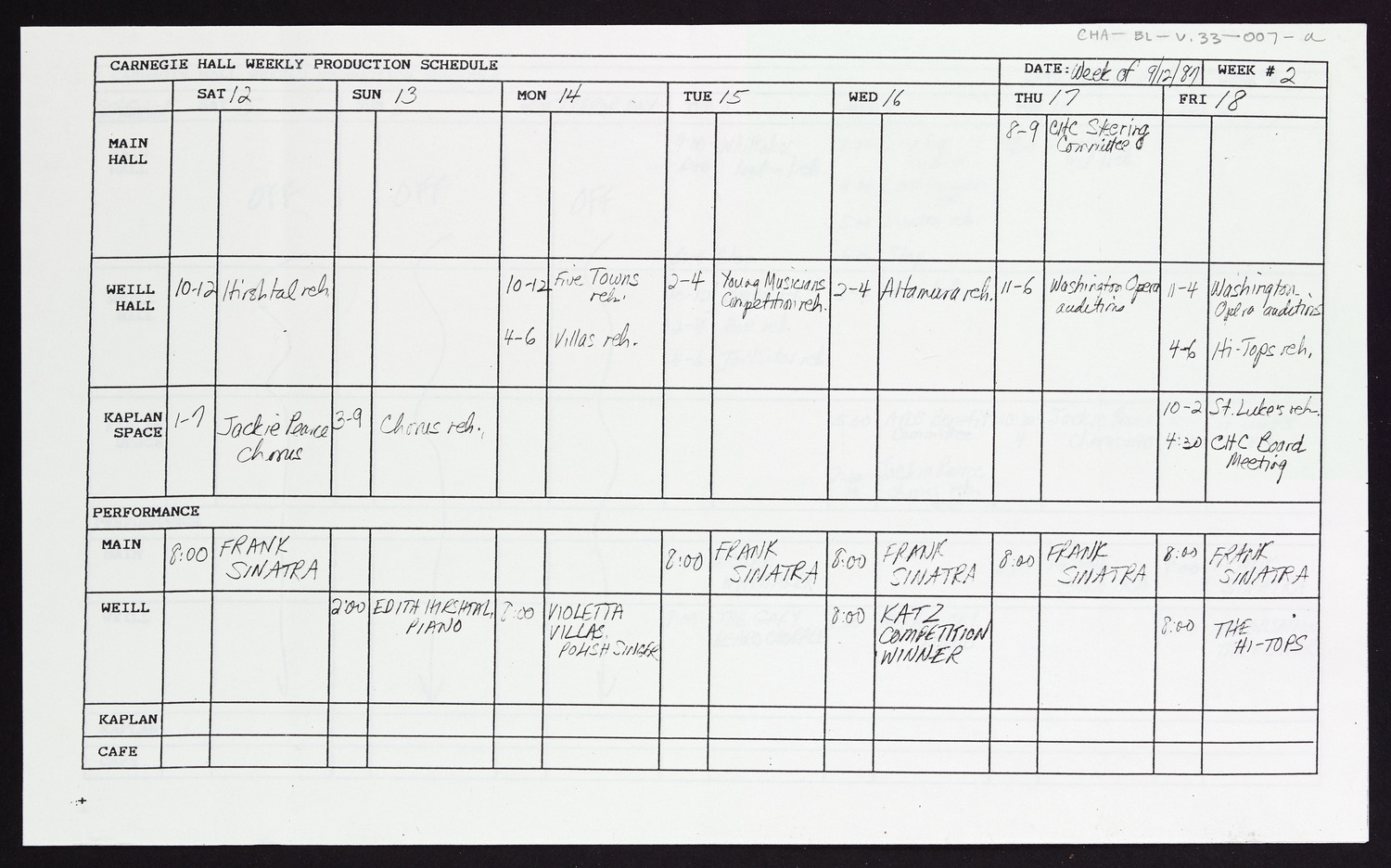 Carnegie Hall Booking Ledger, volume 33, page 7a