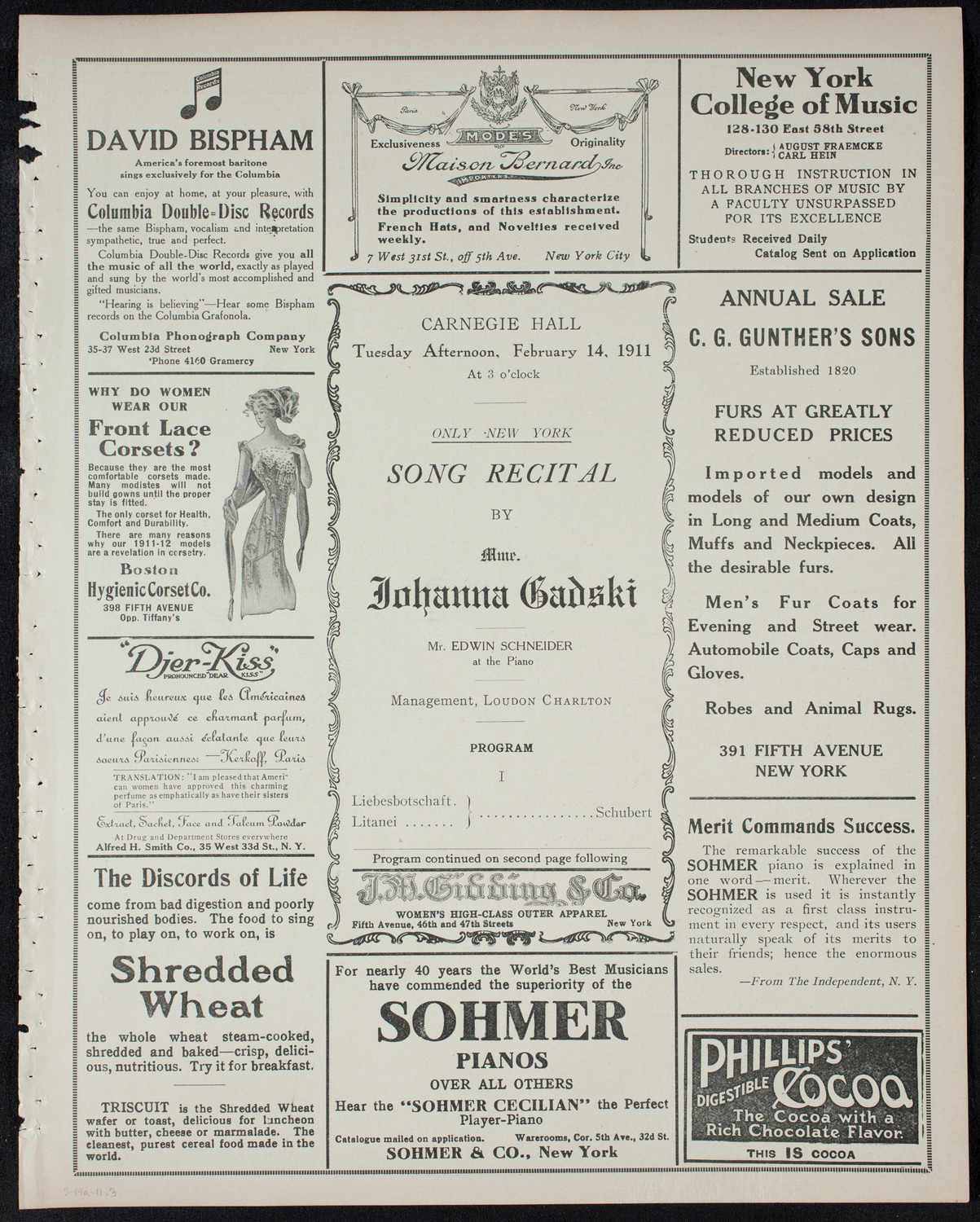 Johanna Gadski, Soprano, February 14, 1911, program page 5