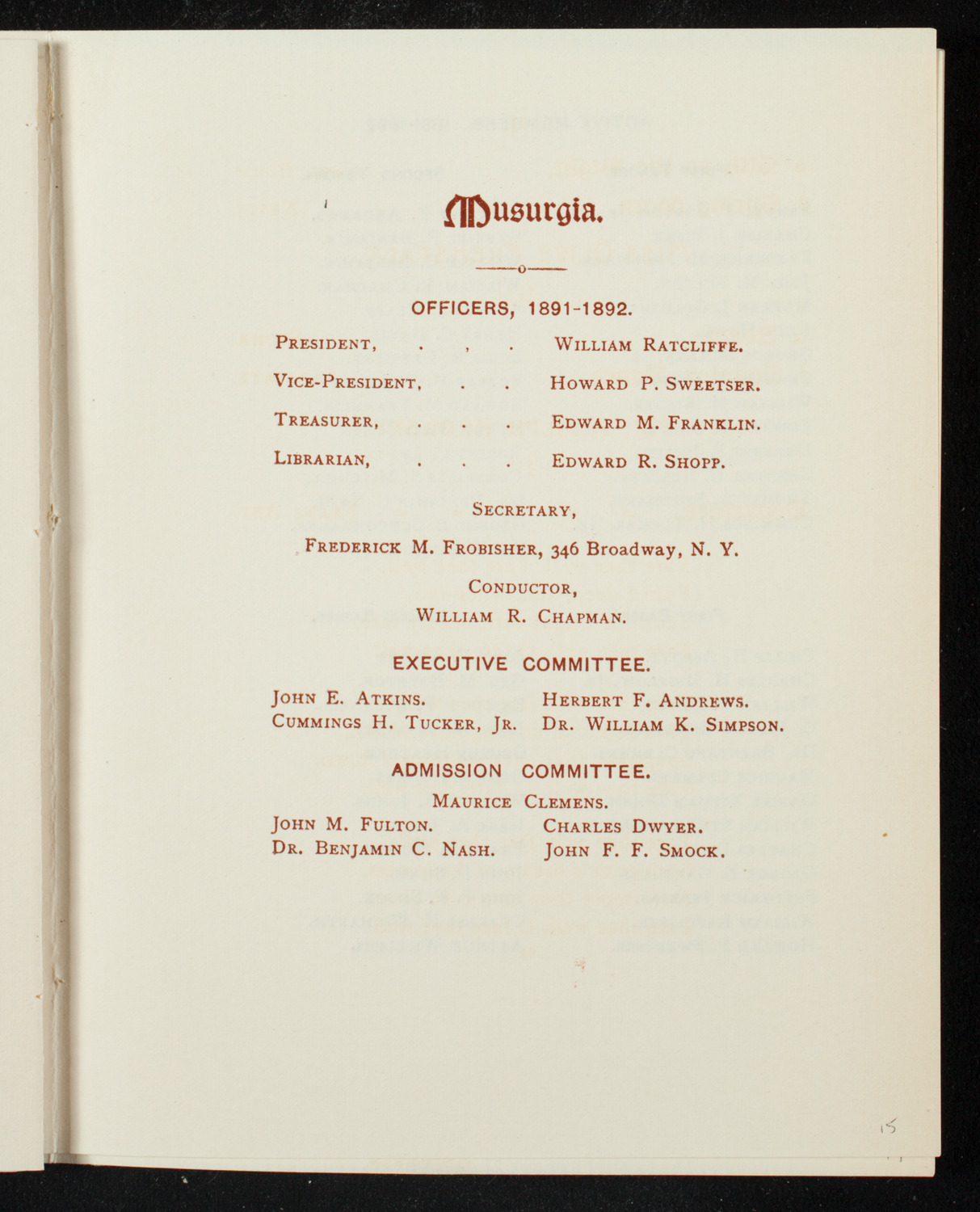 Musurgia, November 24, 1891, program page 19