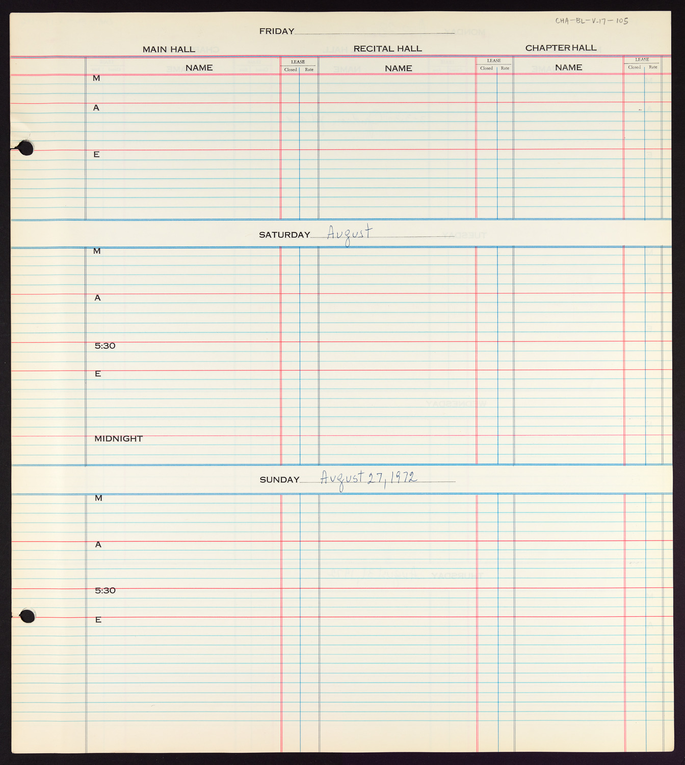 Carnegie Hall Booking Ledger, volume 17, page 105