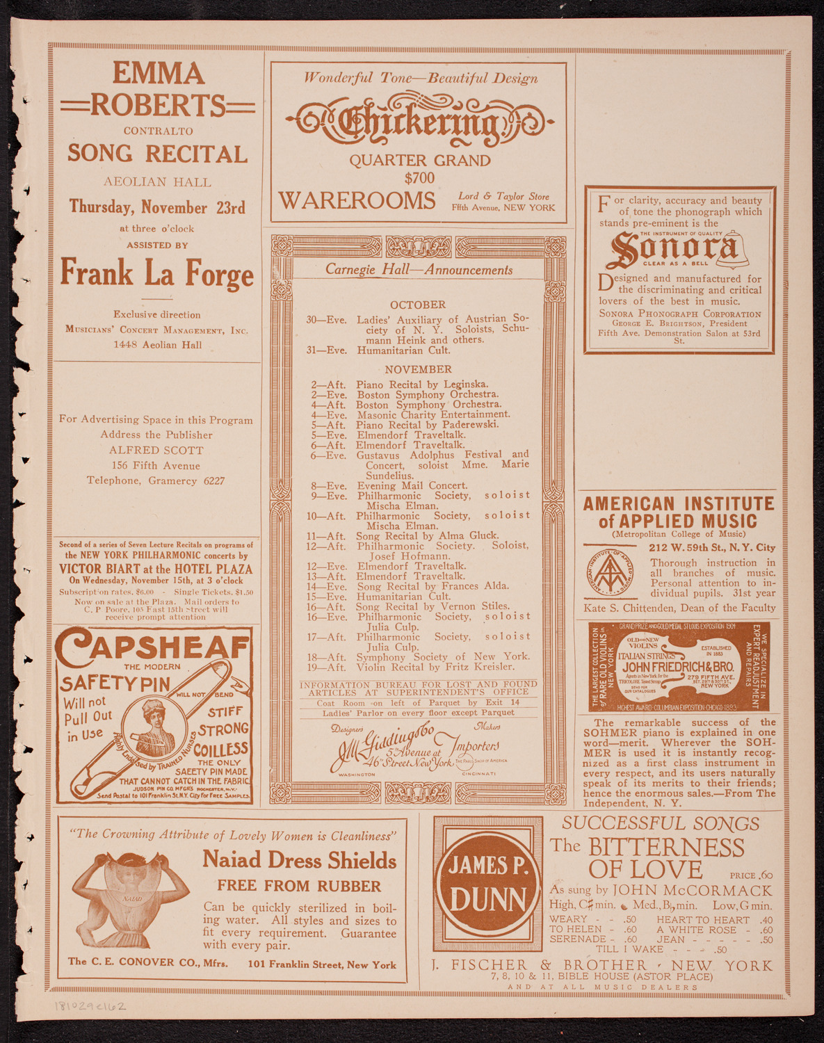George Dostal, Tenor, October 29, 1916, program page 3