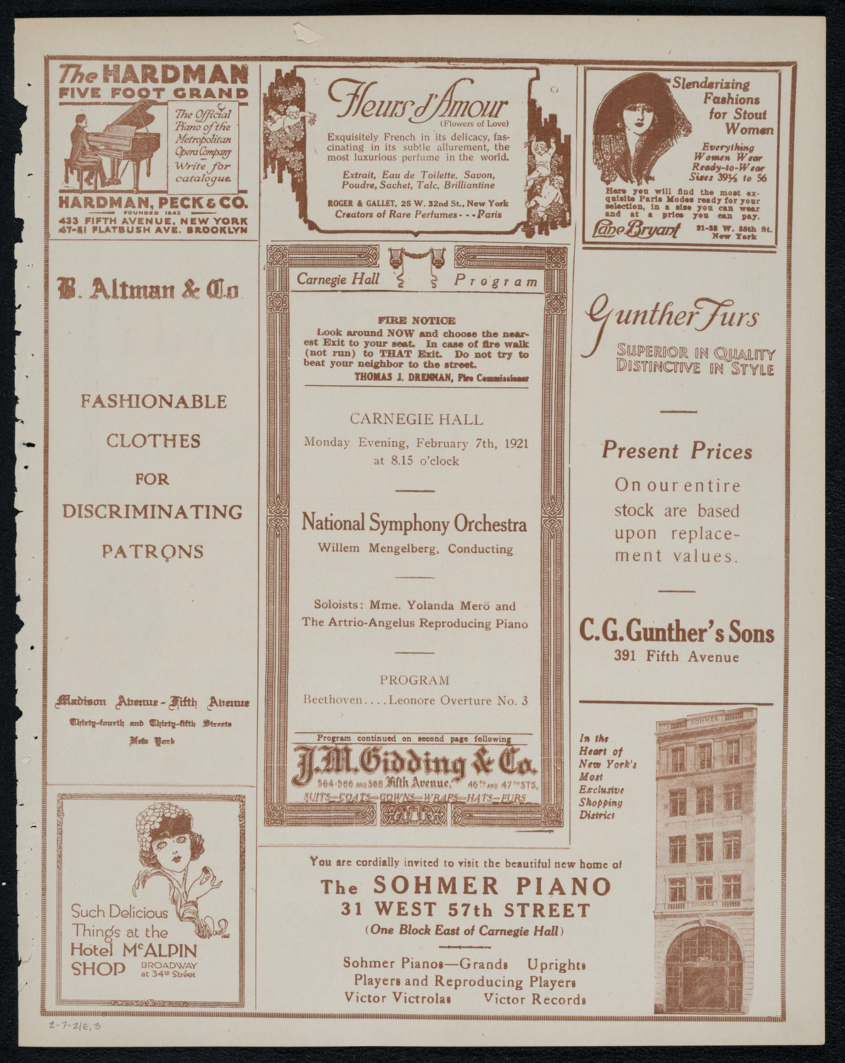 National Symphony Orchestra, February 7, 1921, program page 5