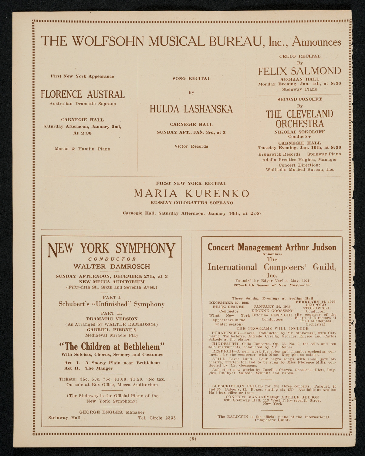 Schola Cantorum of New York, December 23, 1925, program page 8