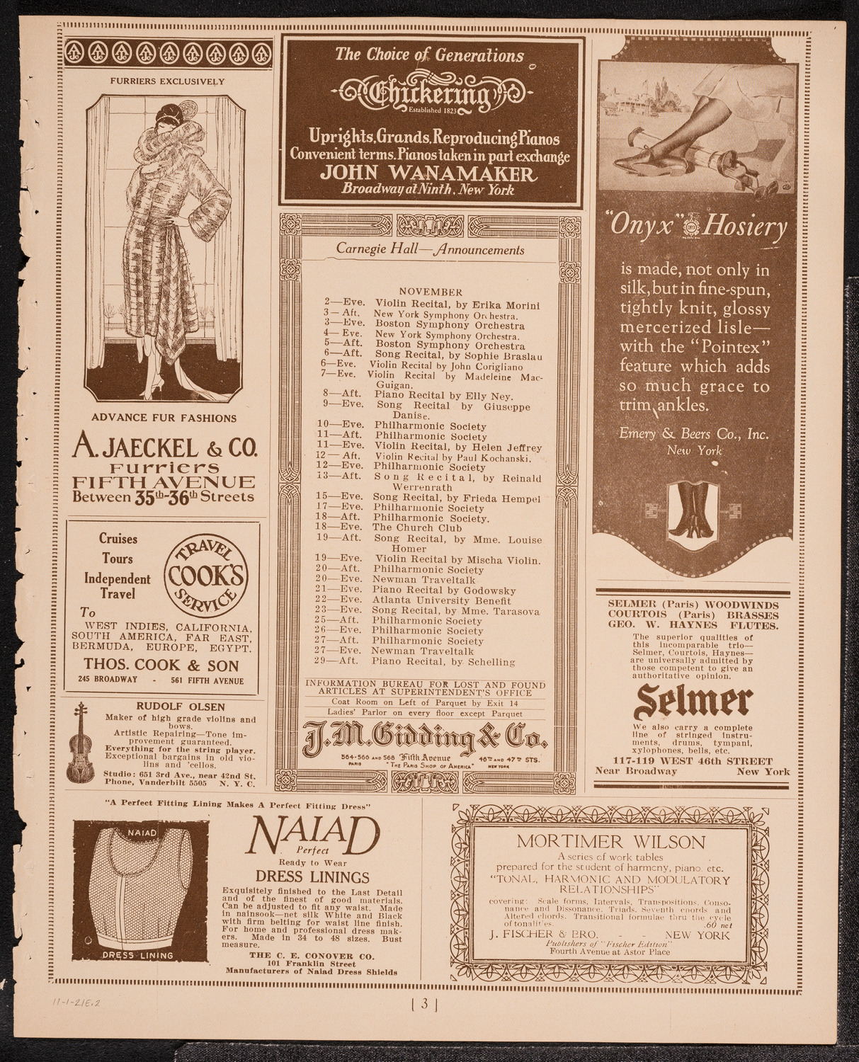 Philadelphia Orchestra, November 1, 1921, program page 3