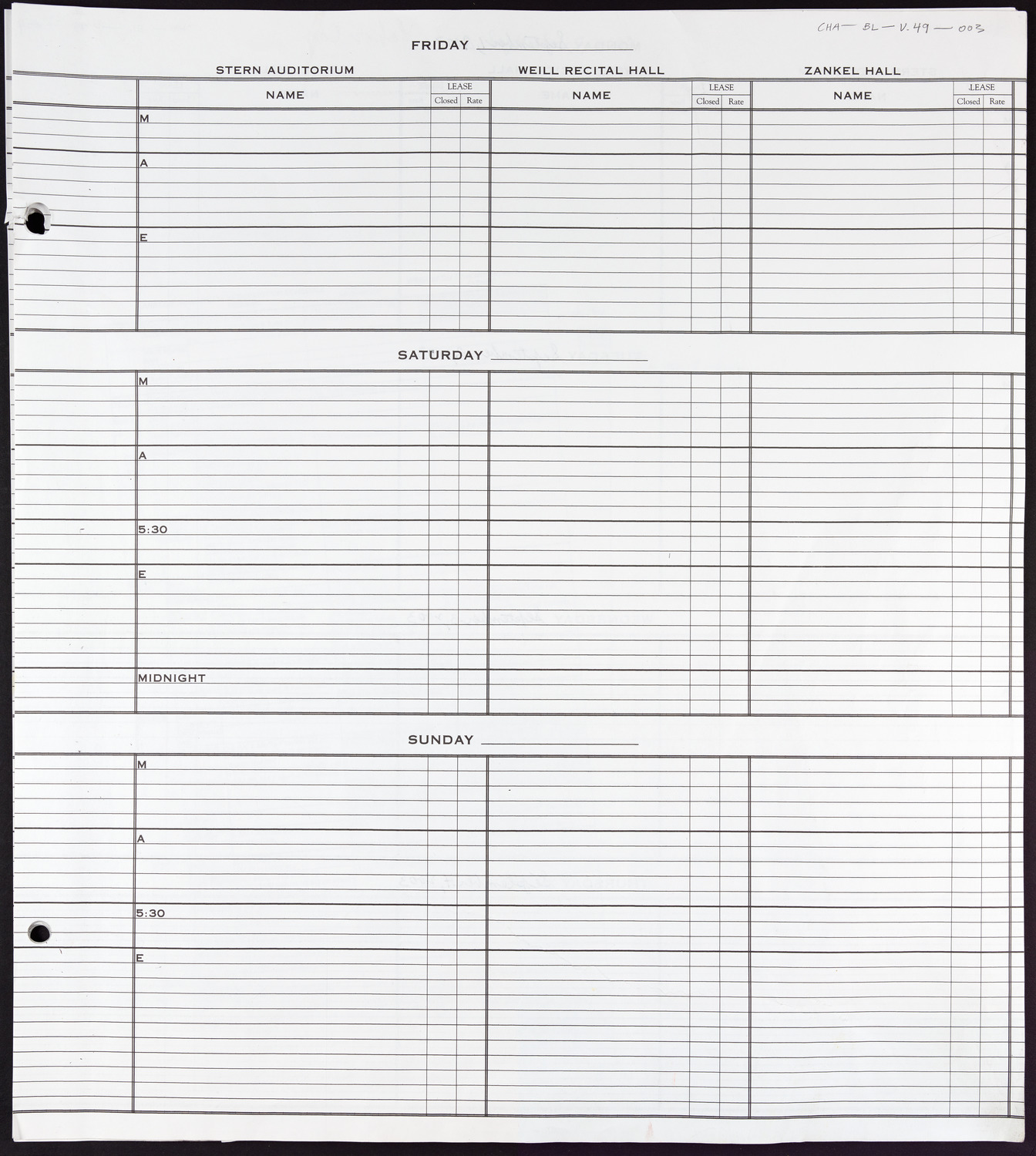 Carnegie Hall Booking Ledger, volume 49, page 3