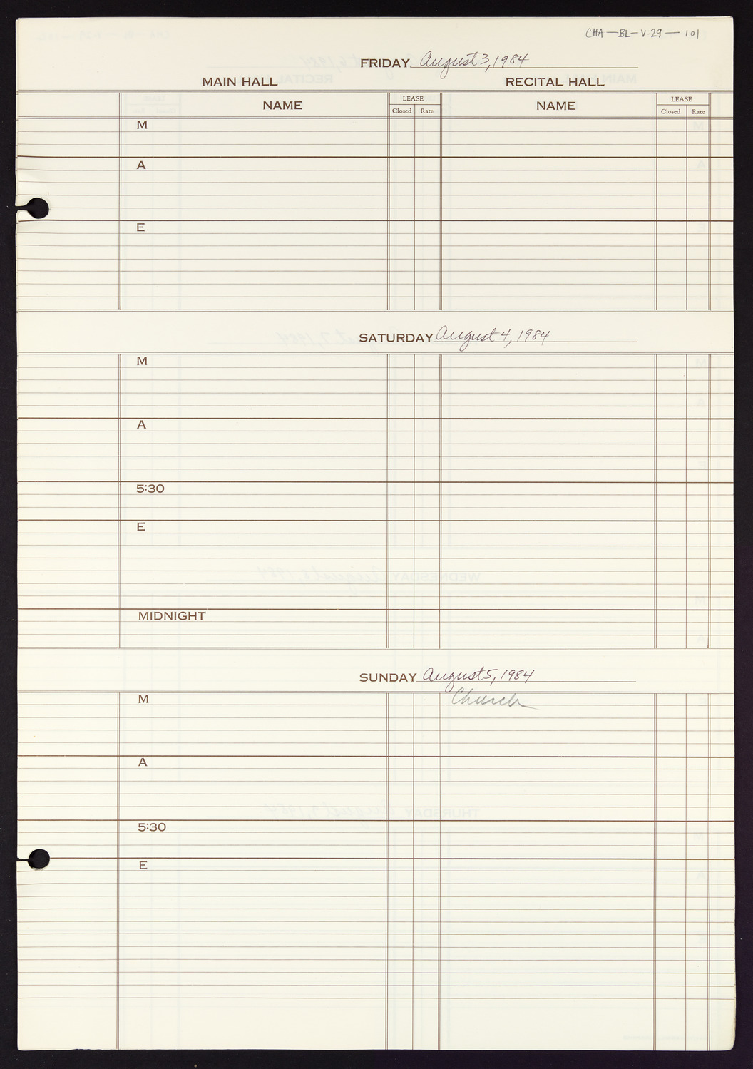 Carnegie Hall Booking Ledger, volume 29, page 101