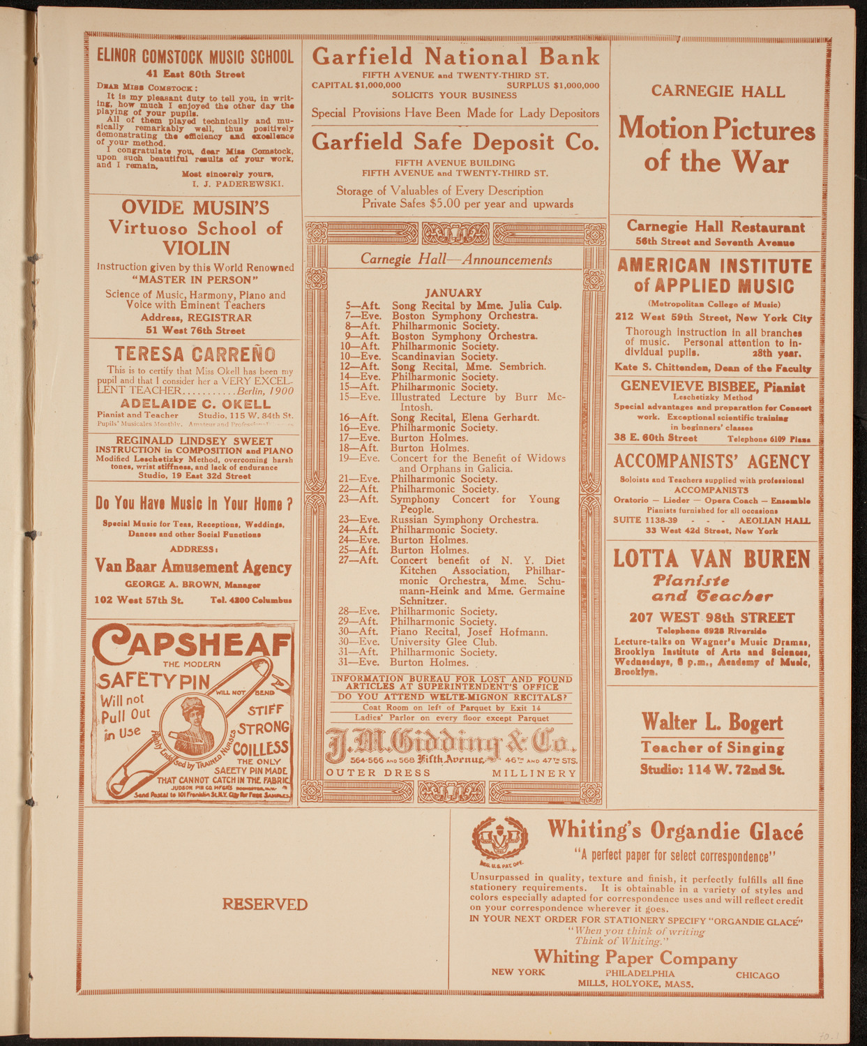 Philadelphia Orchestra, January 4, 1915, program page 3
