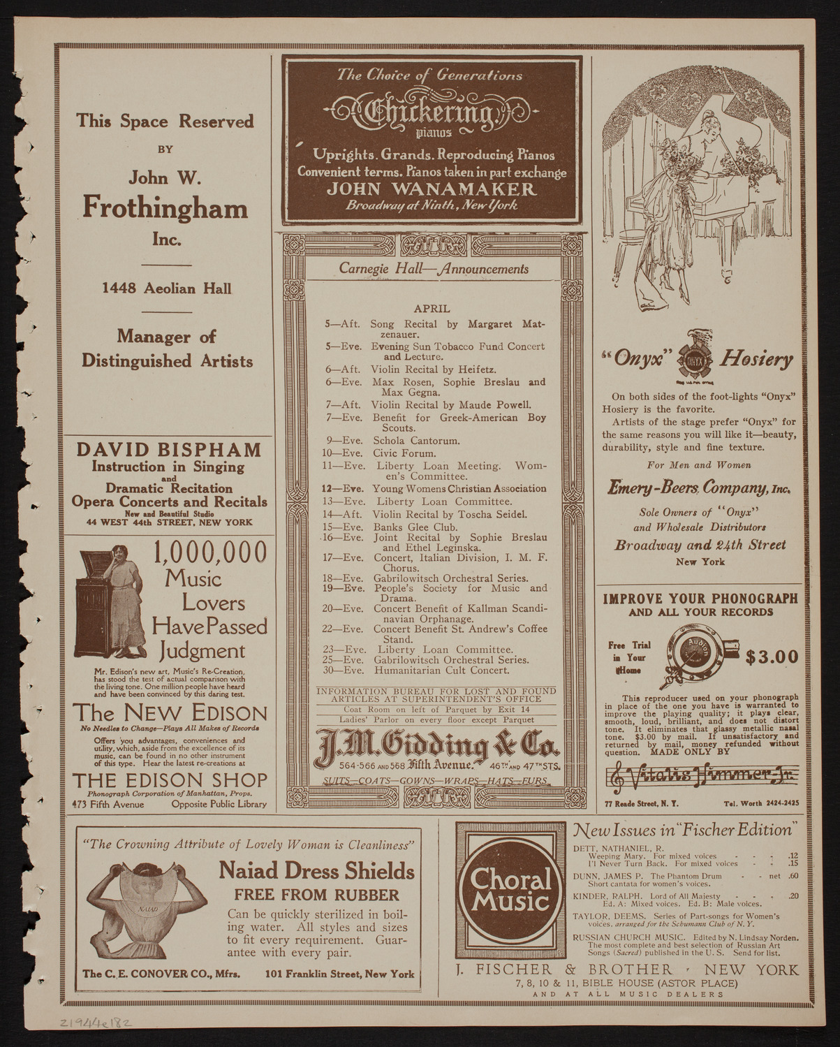 New Choral Society of New York, April 4, 1918, program page 3