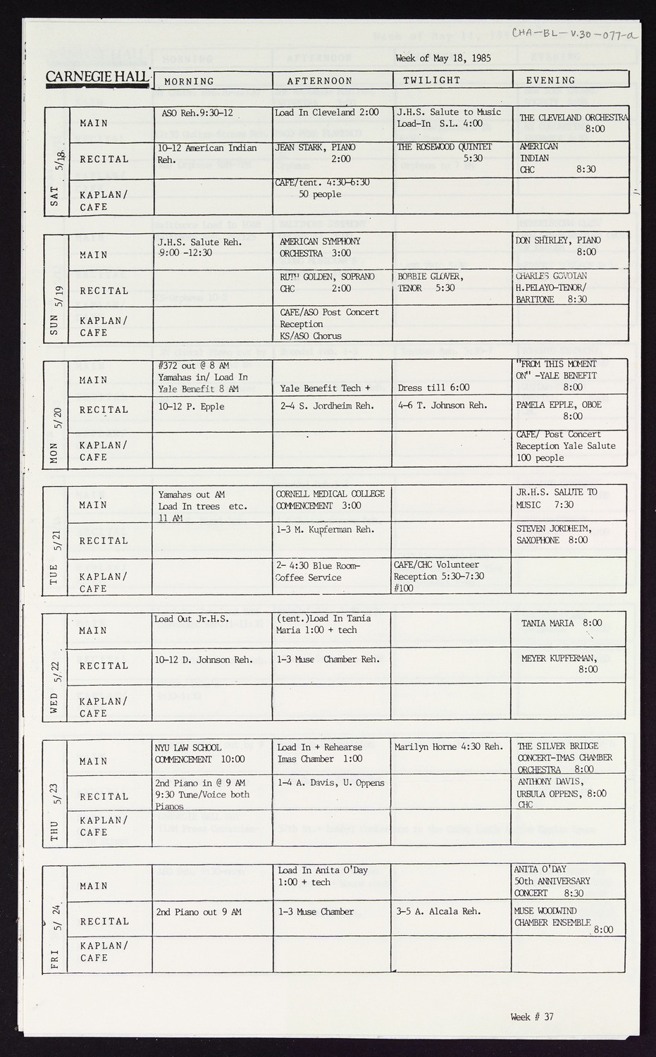 Carnegie Hall Booking Ledger, volume 30, page 77a